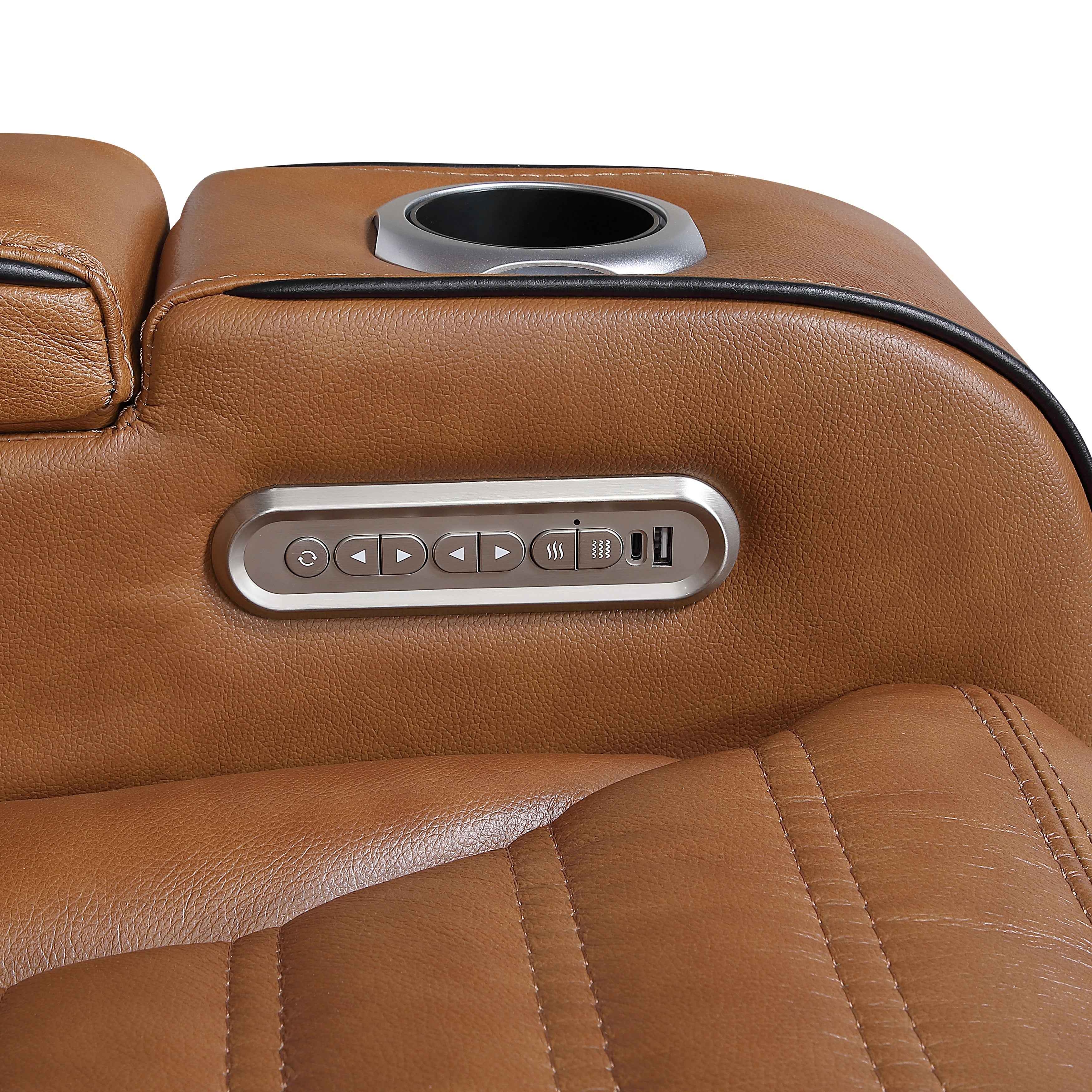 Cyber Brown Power Double Reclining Sofa with Center Console - Image 7