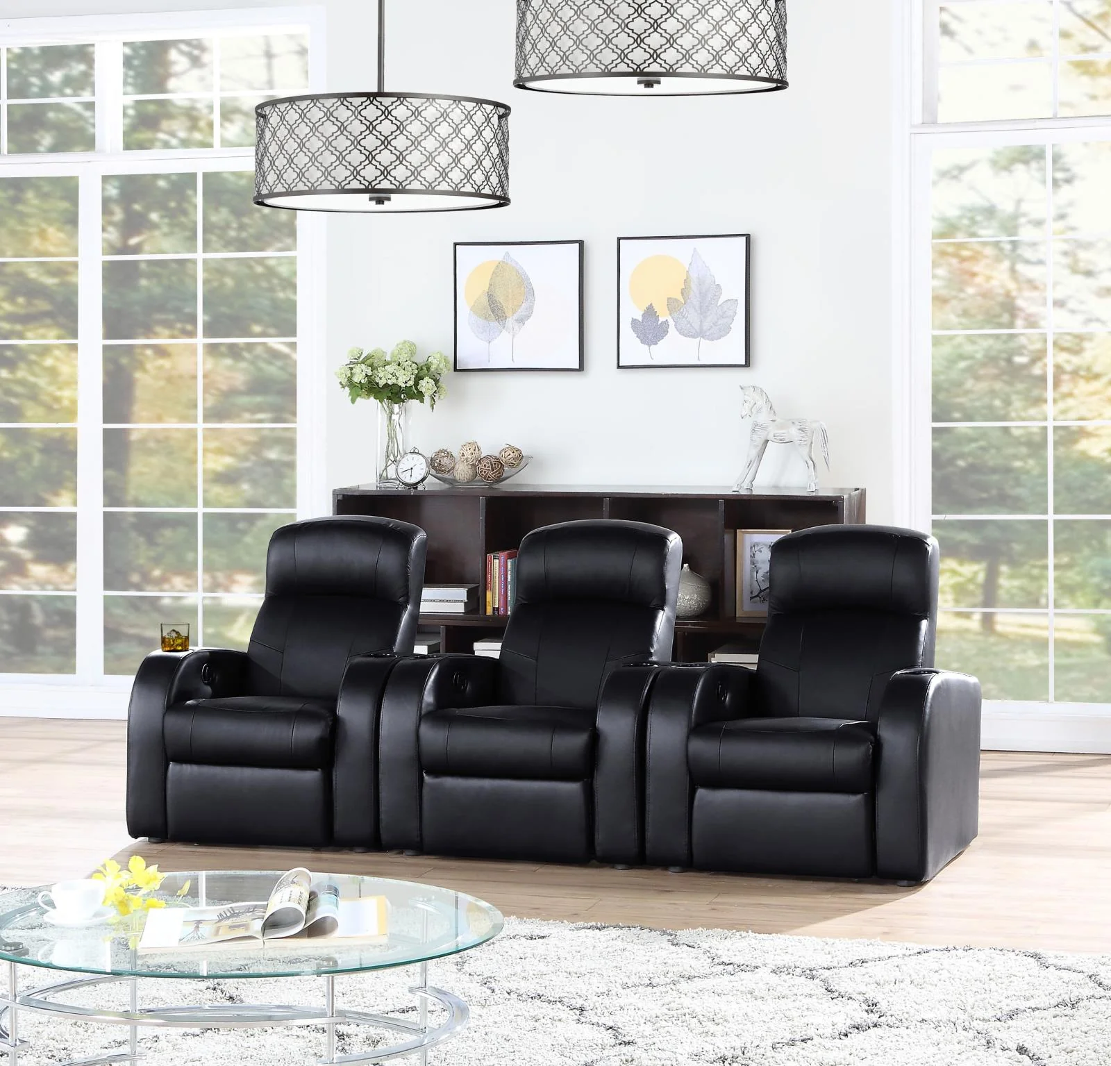 Cyrus Black Upholstered 3-Piece Reclining Living Room Set