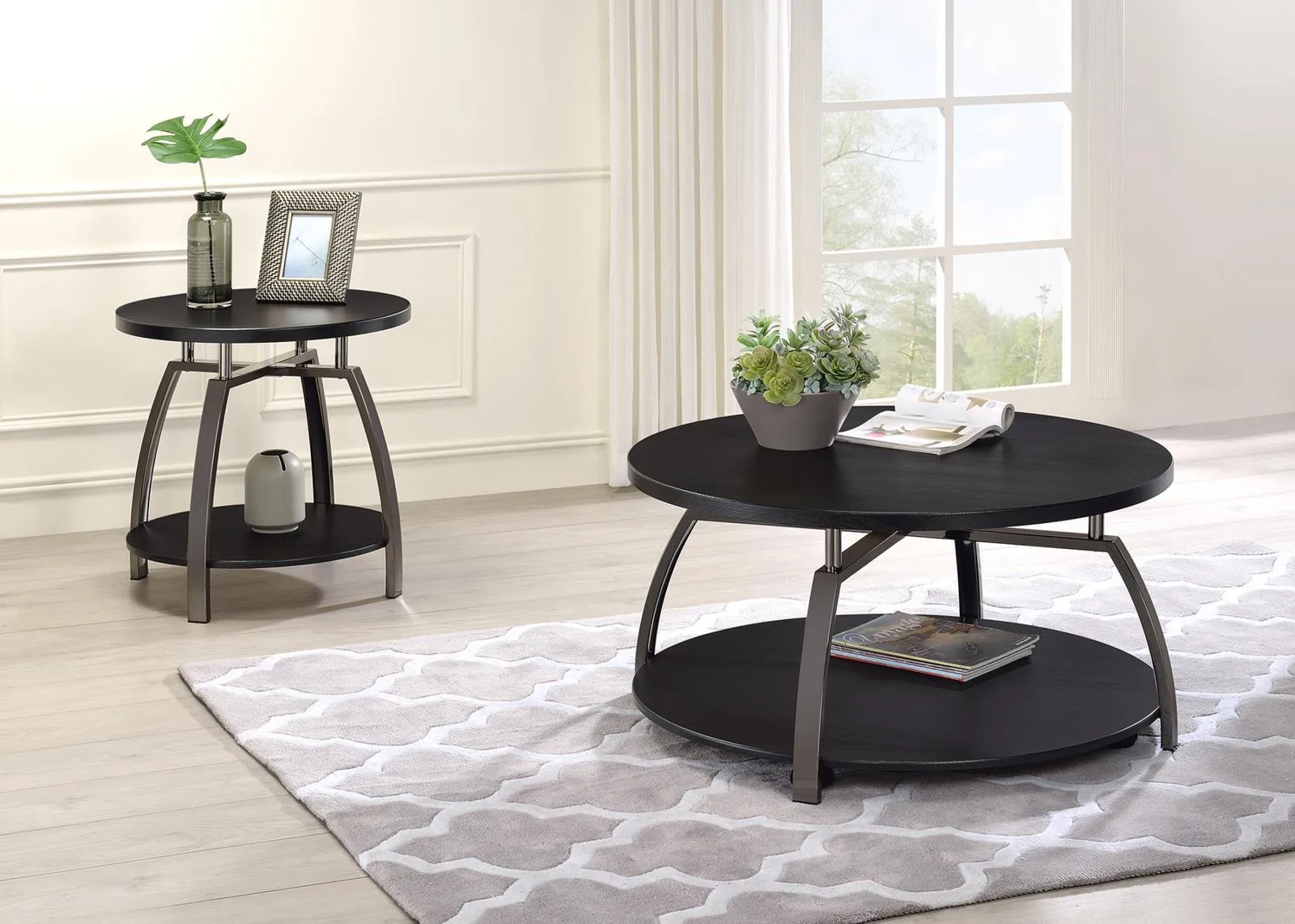 Dacre Dark Gray/Black Nickel Round End Table - Image 4