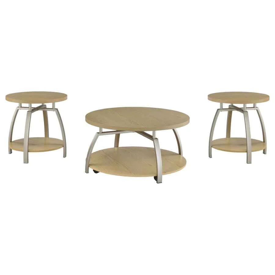 Dacre Greige 3-piece Round Coffee and End Table Set