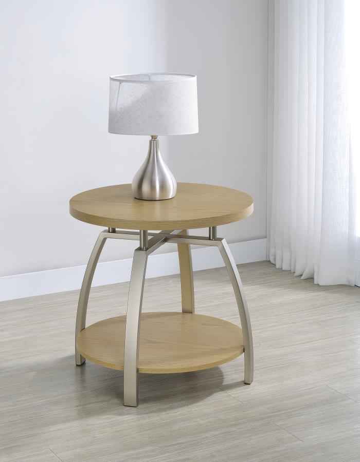 Dacre Greige Round Engineered Wood Top Side End Table