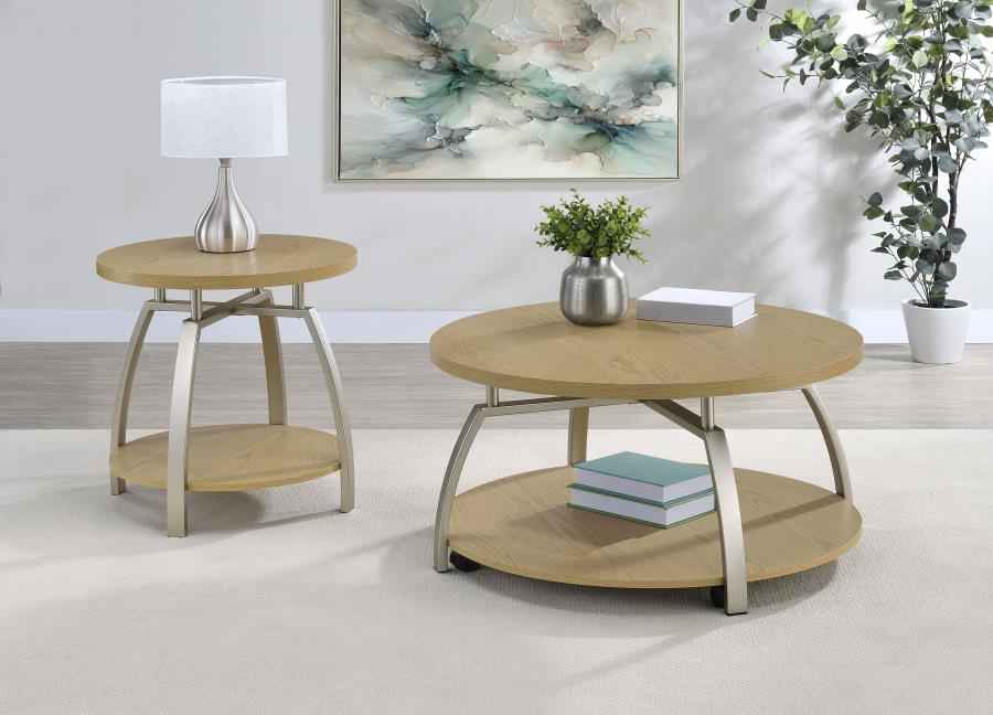 Dacre Greige Round Engineered Wood Top Side End Table - Image 11
