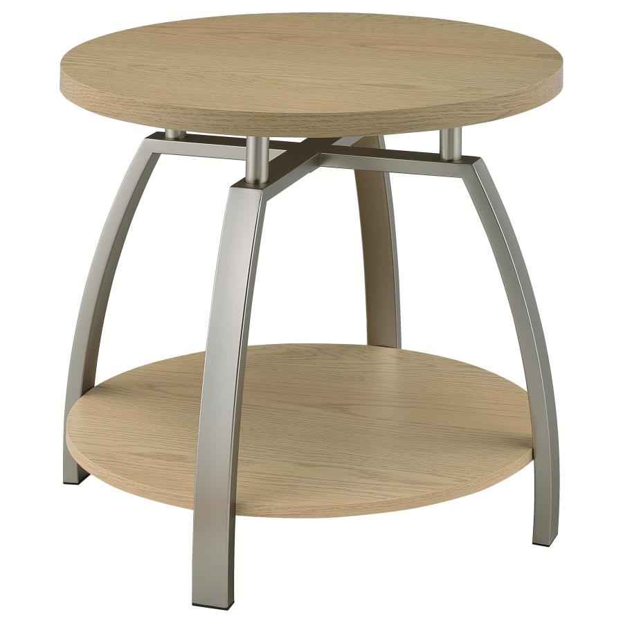 Dacre Greige Round Engineered Wood Top Side End Table - Image 5