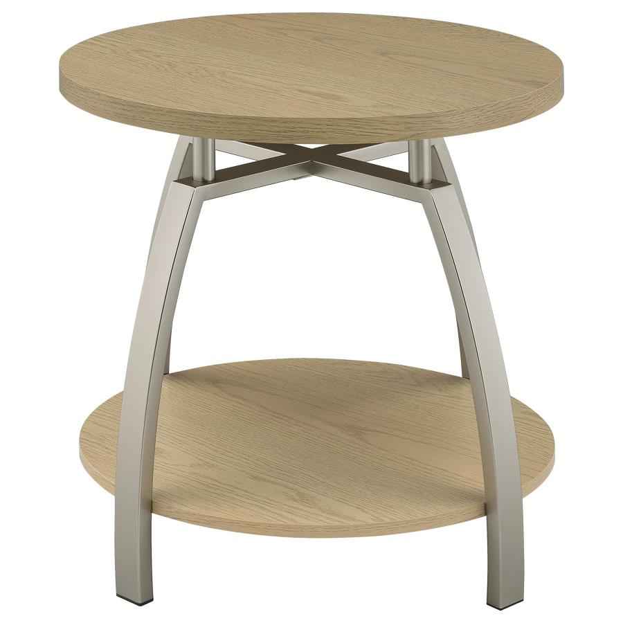 Dacre Greige Round Engineered Wood Top Side End Table - Image 6