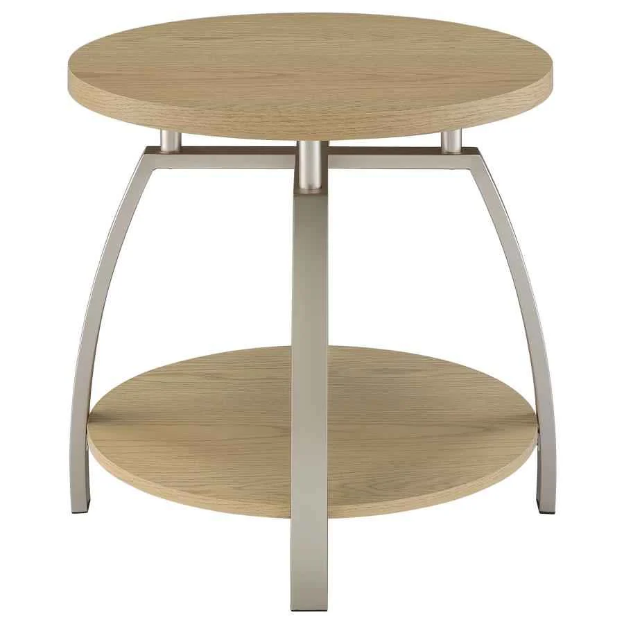 Dacre Greige Round Engineered Wood Top Side End Table - Image 7