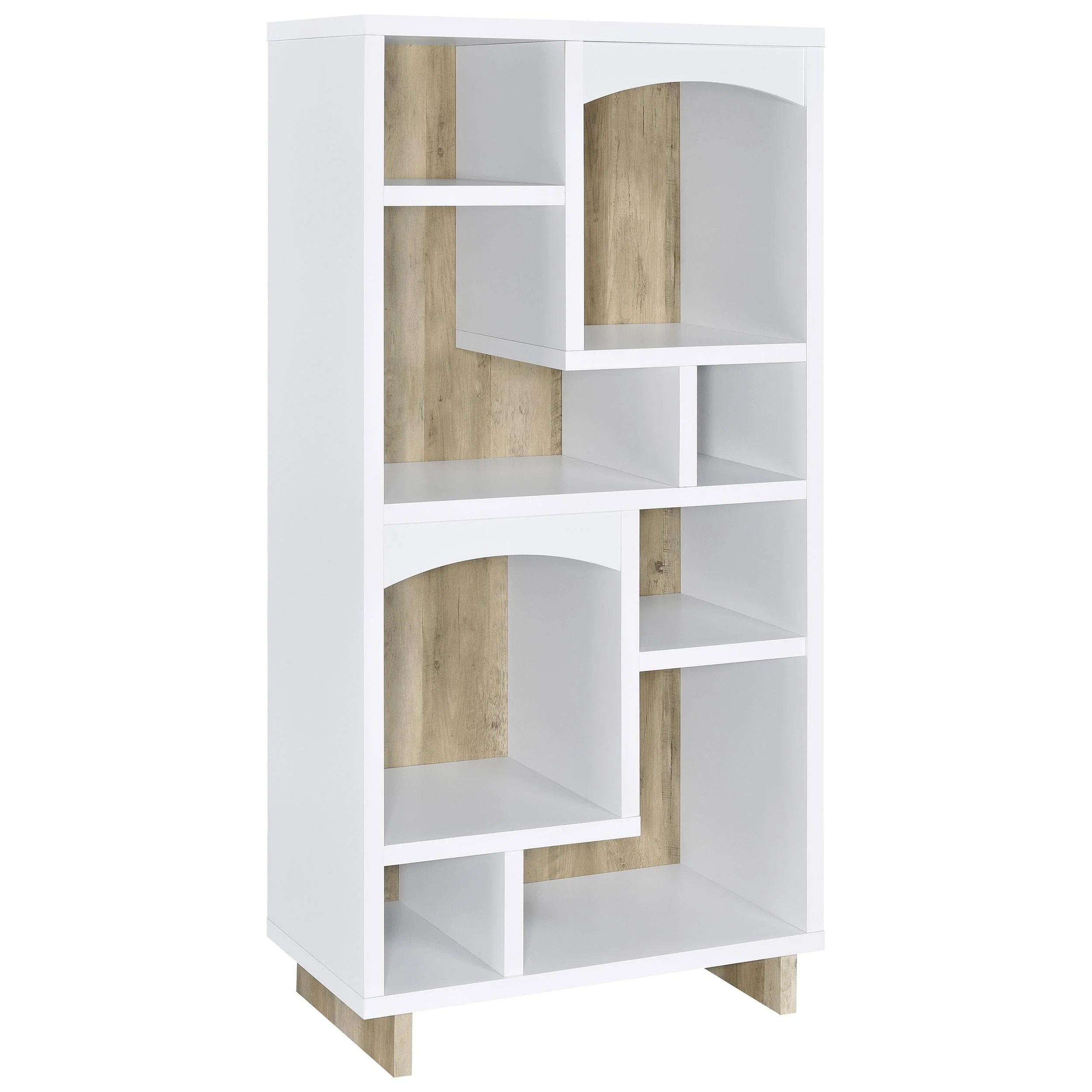 Dalton White and Distressed Pine 65-inch 6-shelf Bookcase - Image 3