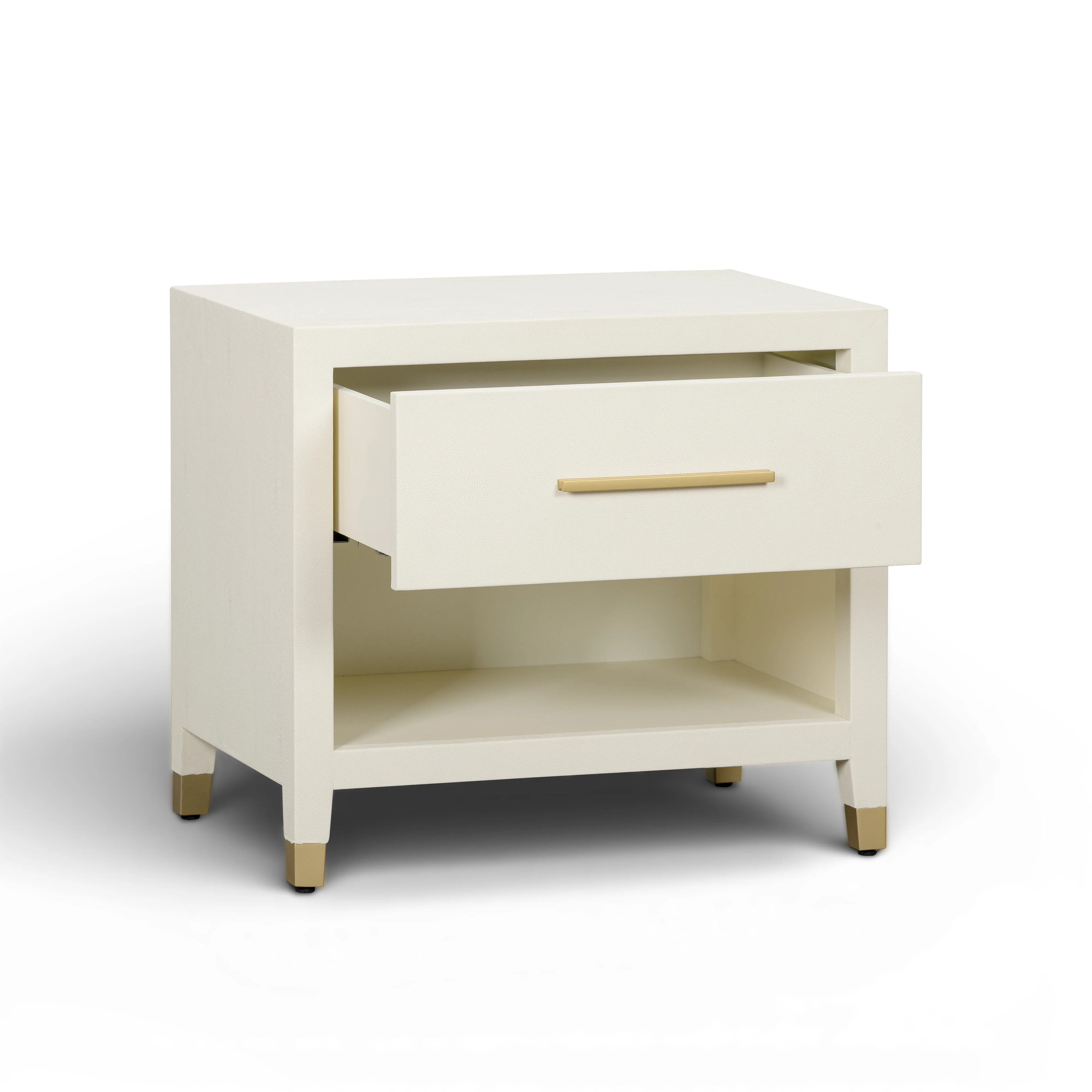 Dani 25" Cream Faux Shagreen Nightstand with Drawer - Image 3