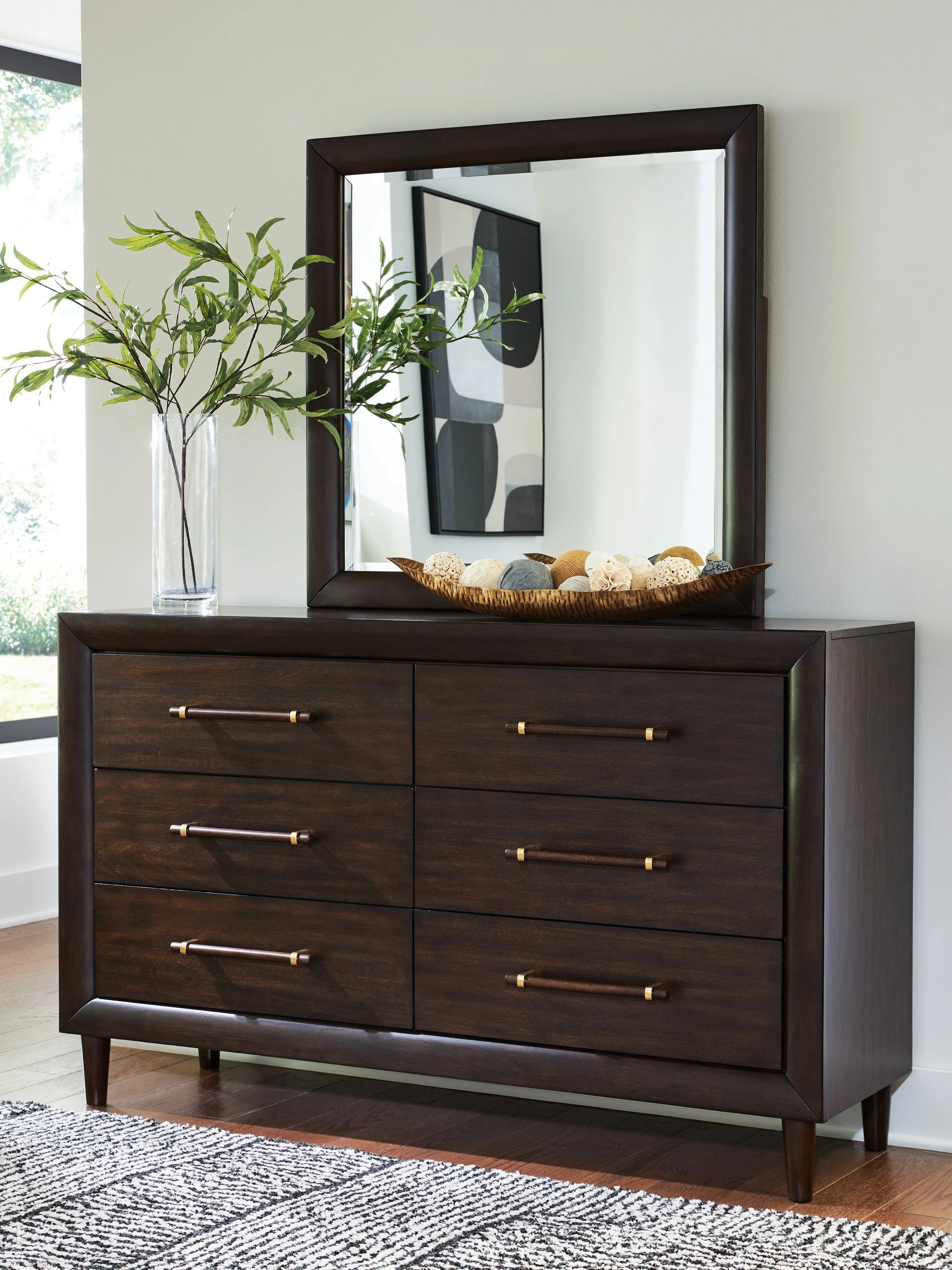 Dantenton Merlot Queen Panel Bed, Dresser and Mirror - Image 9