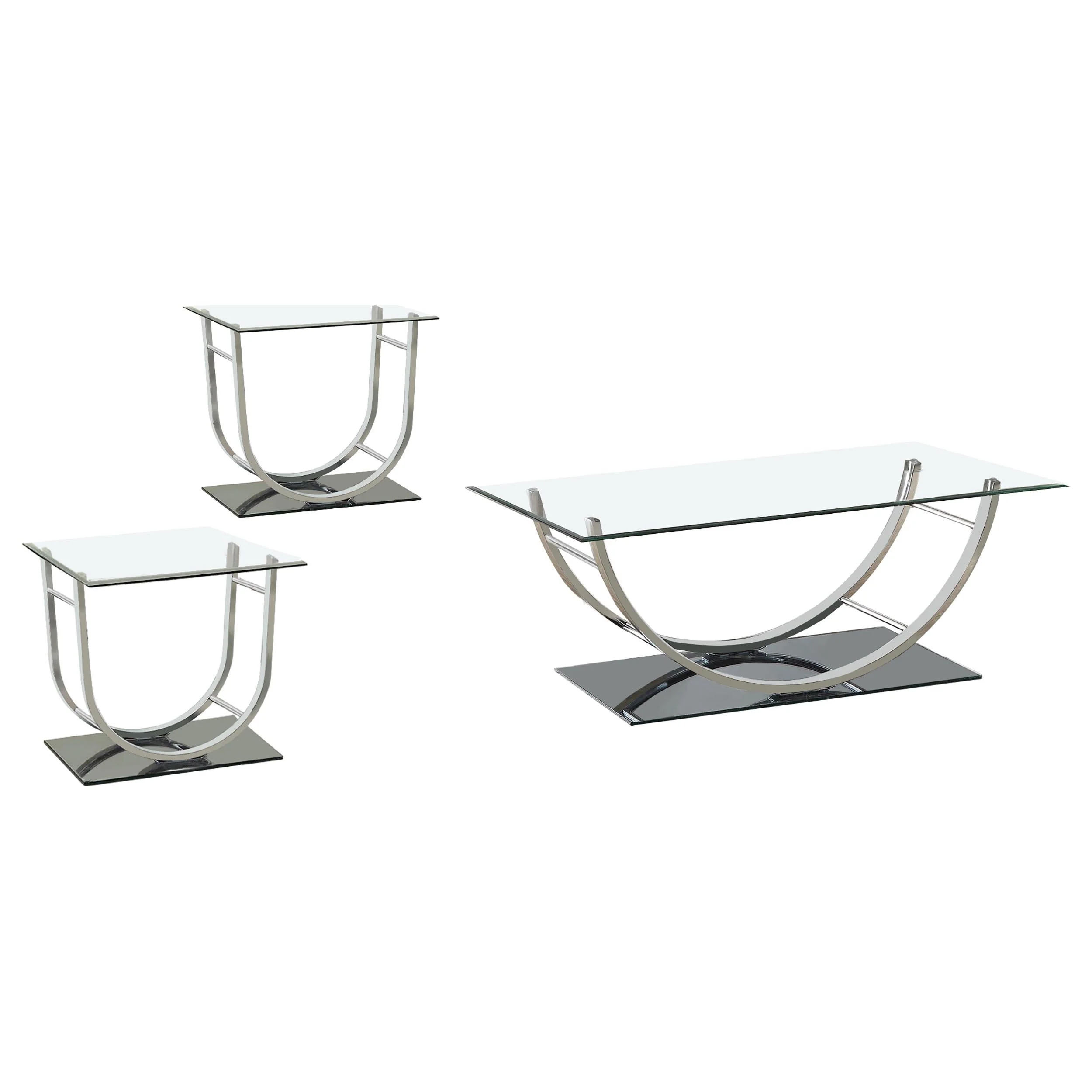 Danville Chrome 3-Piece Glass Top Coffee and End Table Set - Image 2