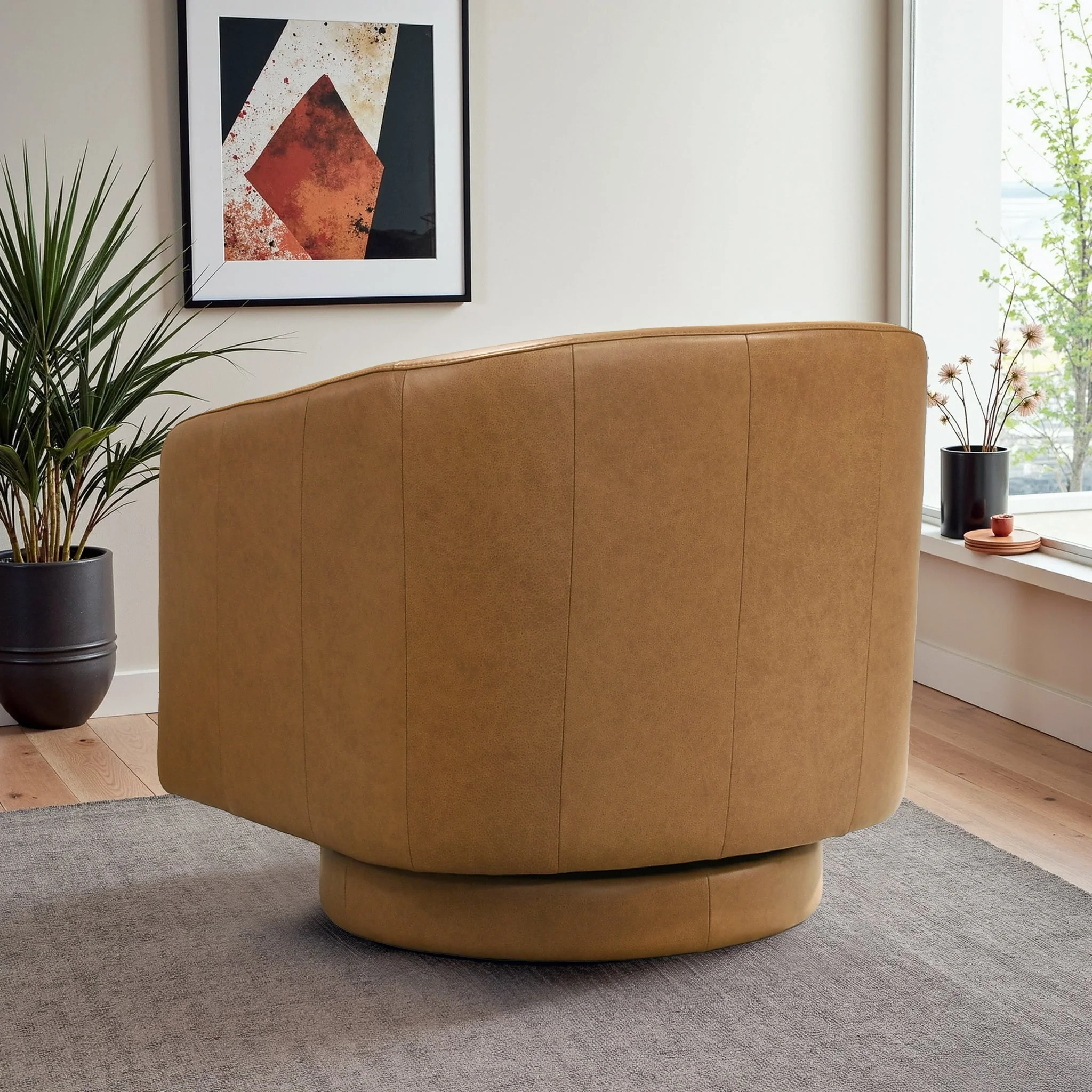 Danville Tan Leather Swivel Chair - Image 4