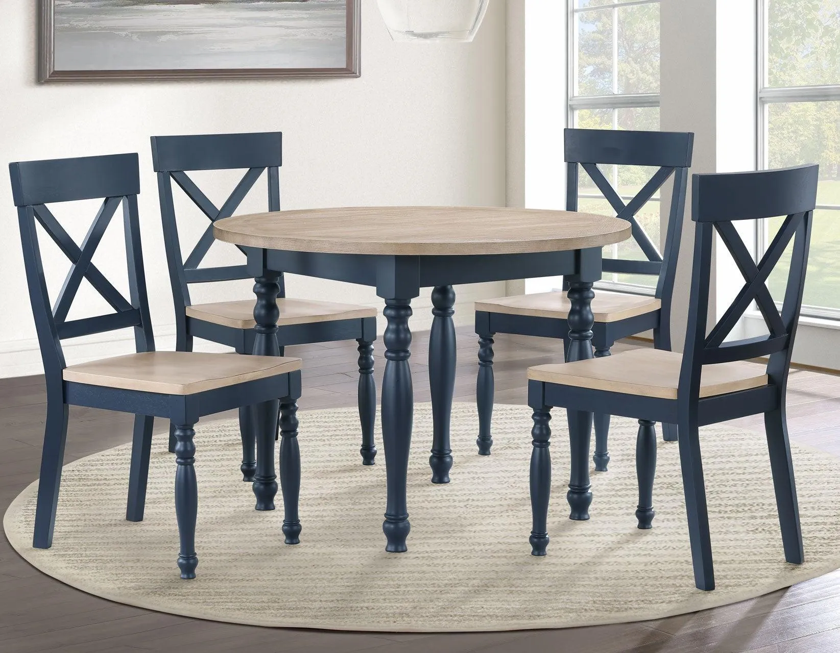 Darcy 42″ Round Dining Table, Midnight Blue and Natural Finish - Image 8