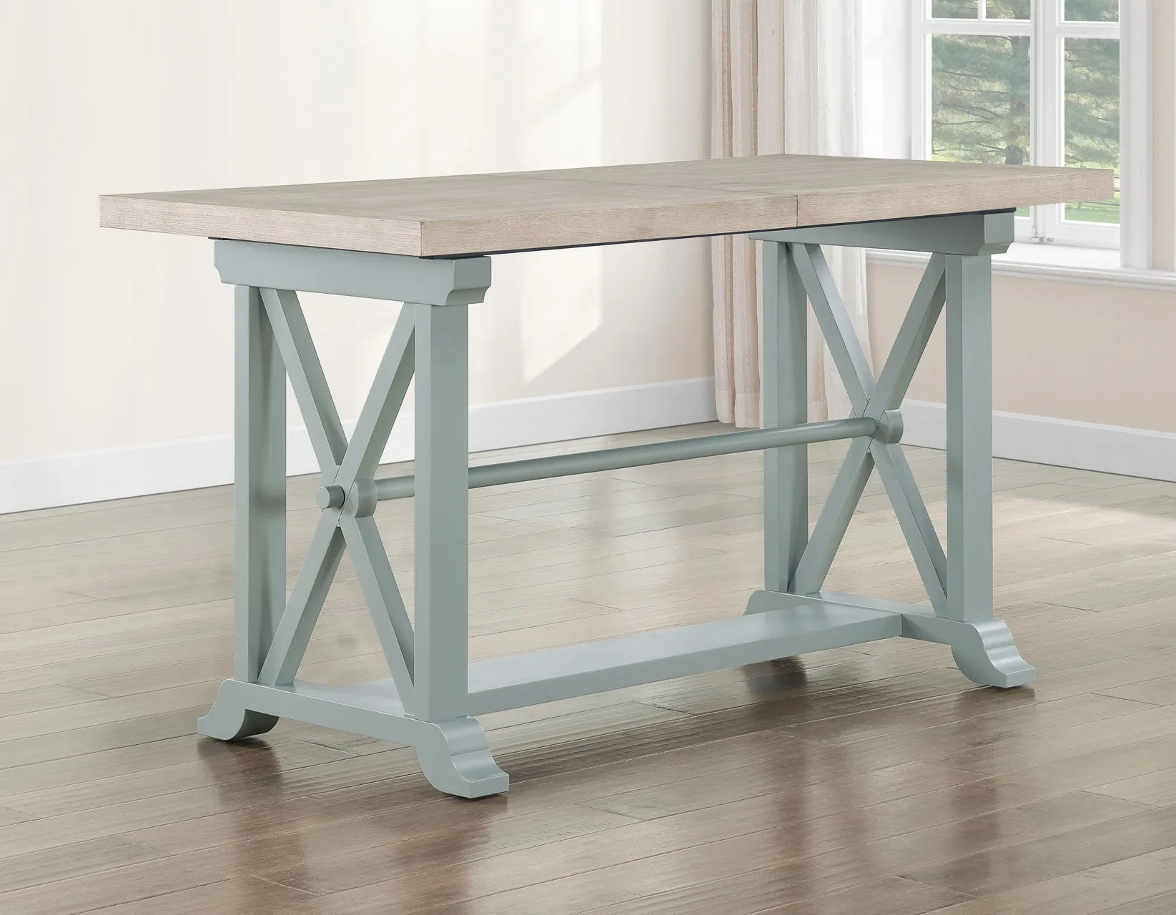 Darcy 64-82″Counter Table with 18-inch leaf, Mint Green and Natural Finish - Image 3