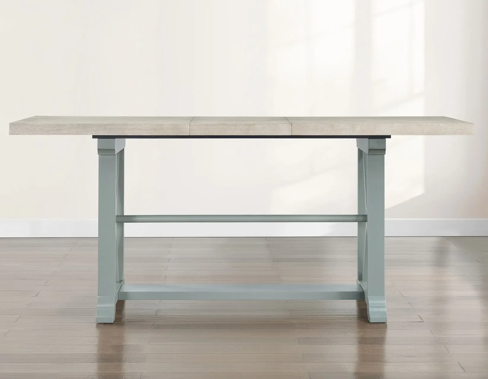 Darcy 64-82″Counter Table with 18-inch leaf, Mint Green and Natural Finish - Image 8