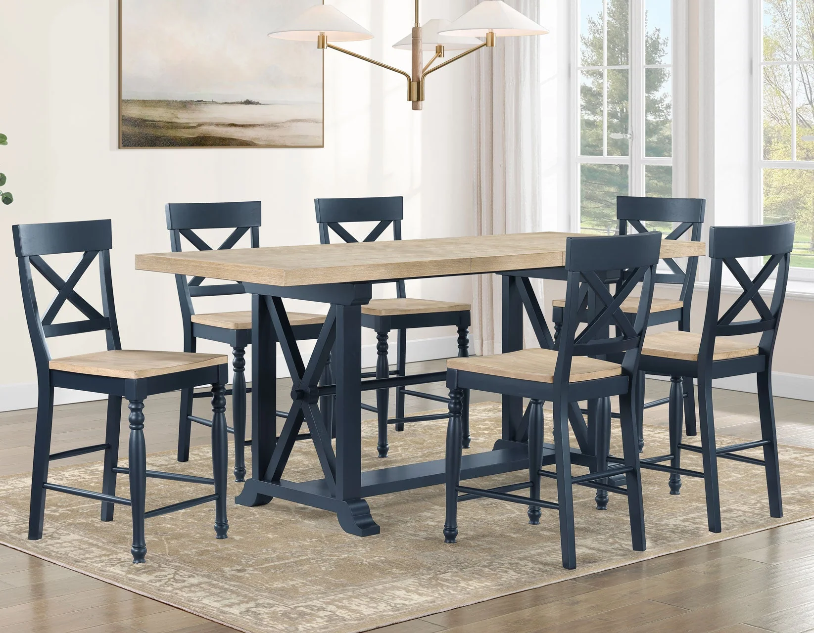 Darcy Solid Wood 24″ Counter Stool, Midnight Blue and Natural Finish - Image 7