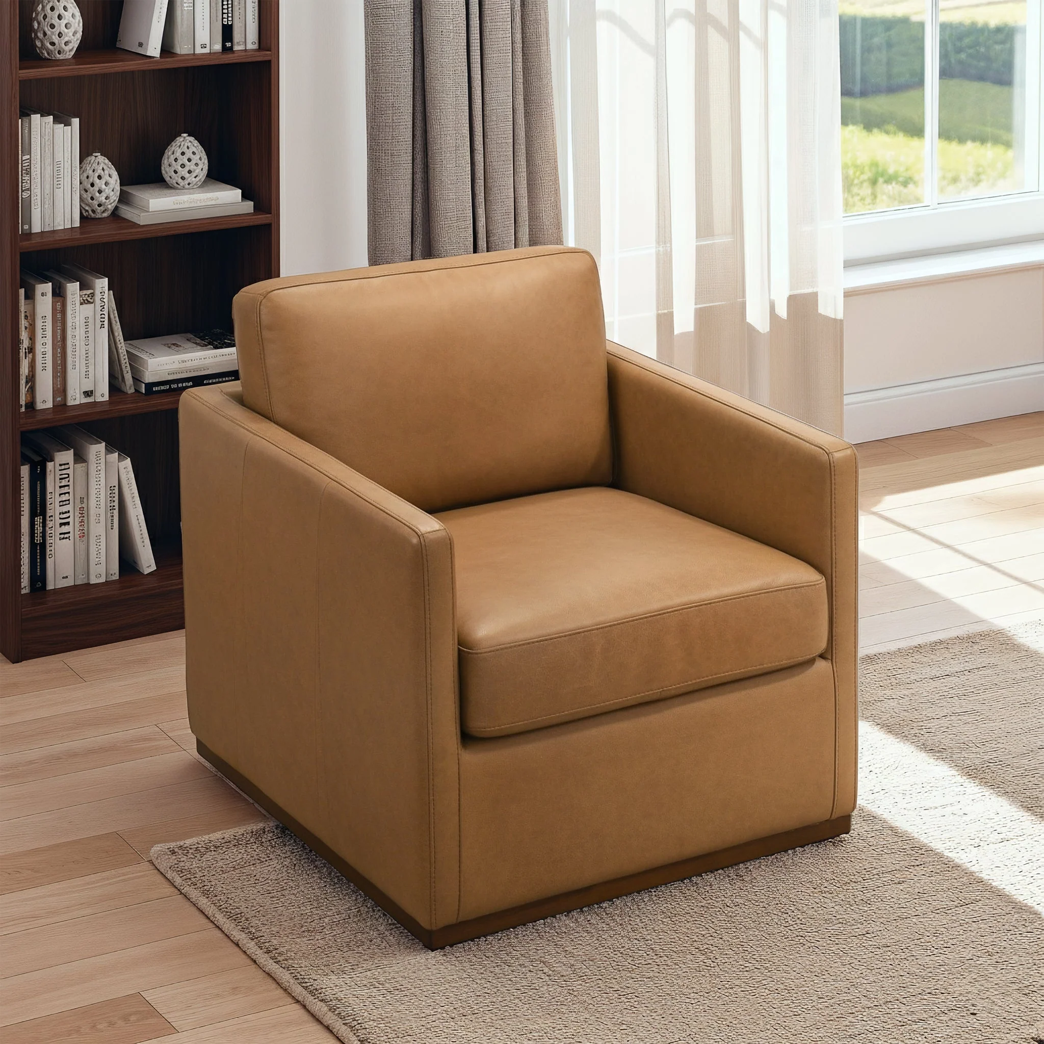 Darien Tan Leather Swivel Chair - Image 4