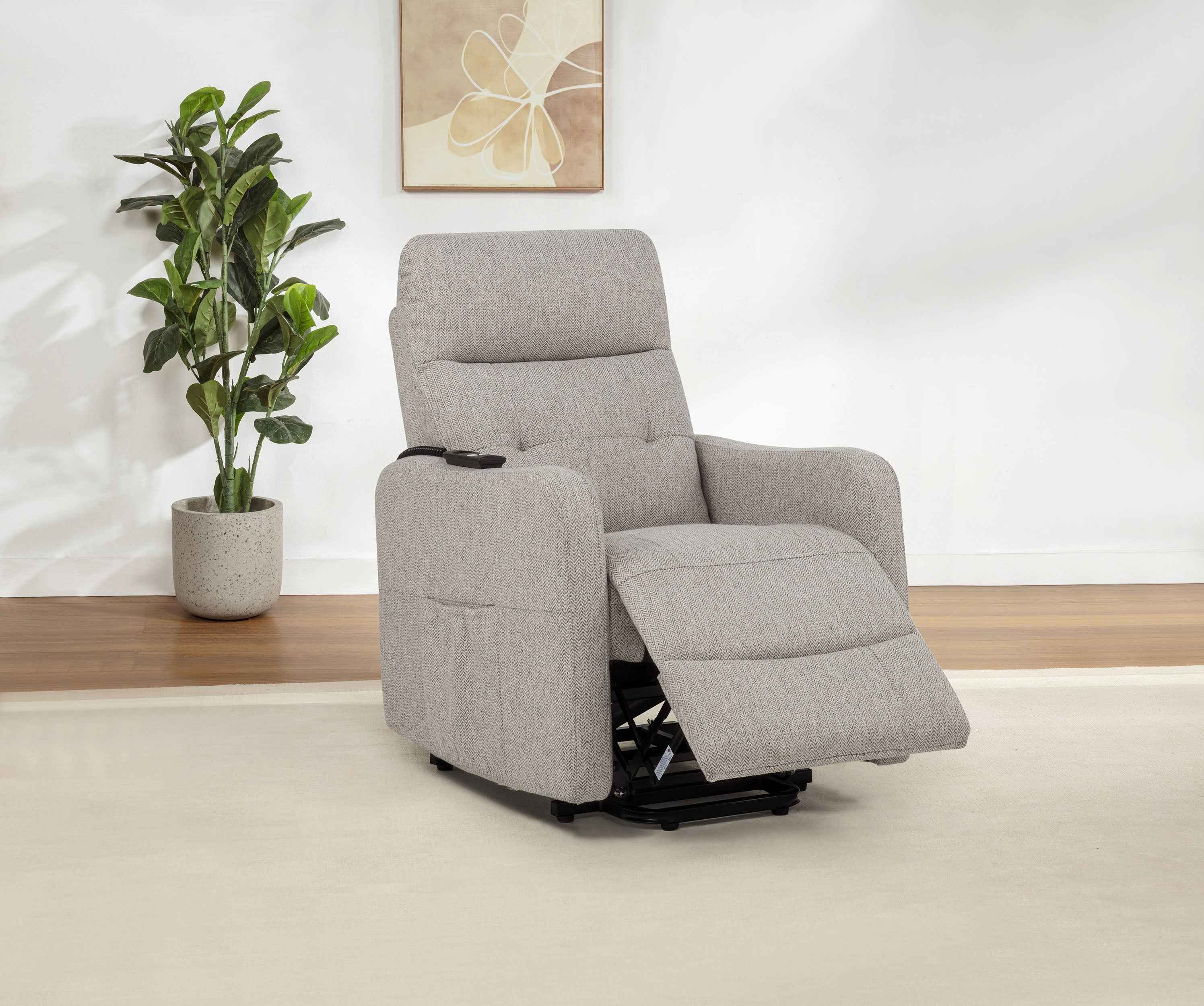 Dayes Taupe Upholstered Power Lift Recliner Chair - Image 2