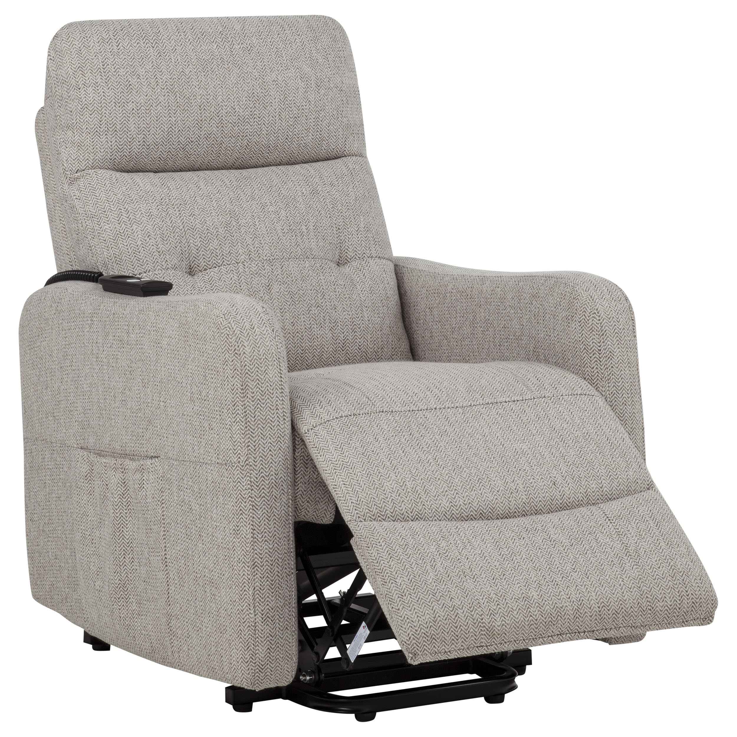 Dayes Taupe Upholstered Power Lift Recliner Chair - Image 5