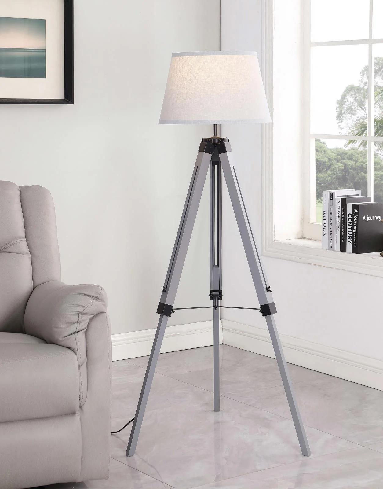 Dayton Gray Adjustable Empire Shade Tripod Floor Lamp