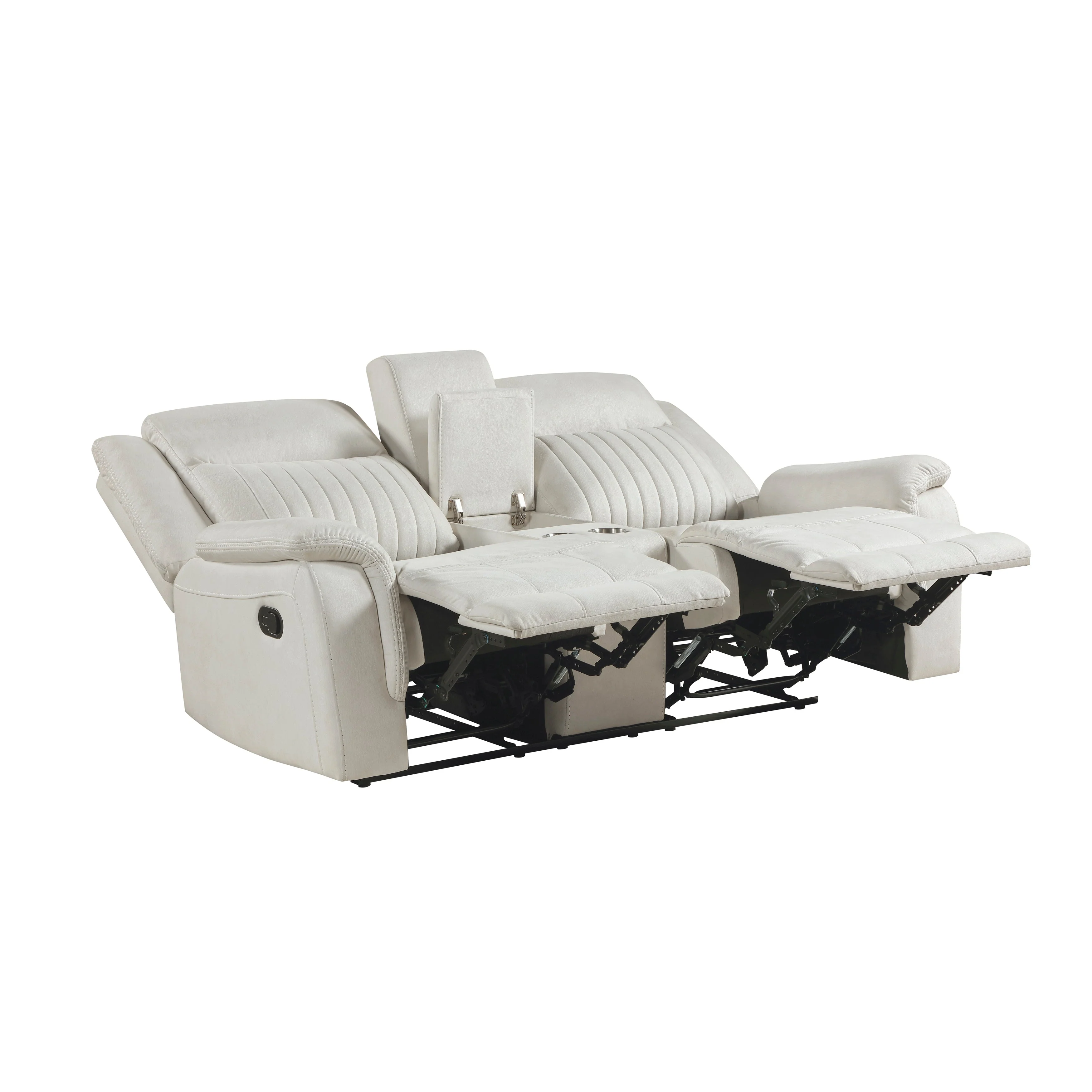 Dean Beige Double Reclining Loveseat with Center Console - Image 4