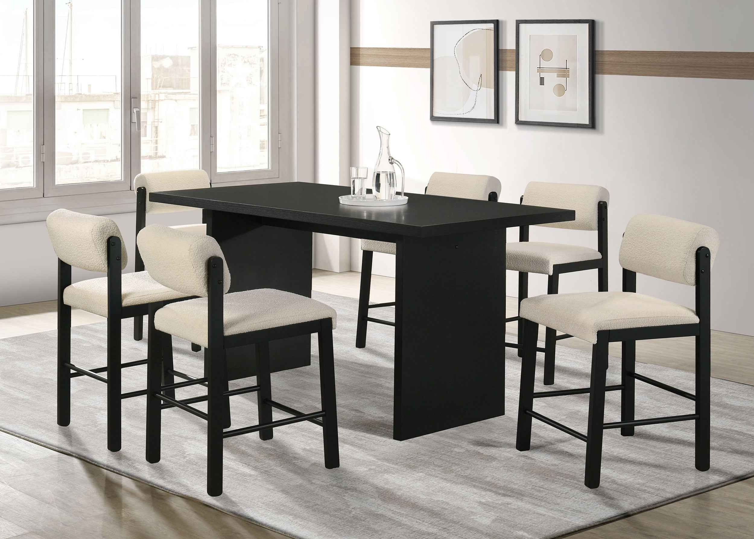 Decker Cream/Black 7-piece 70-inch Rectangular Counter Height Dining Set
