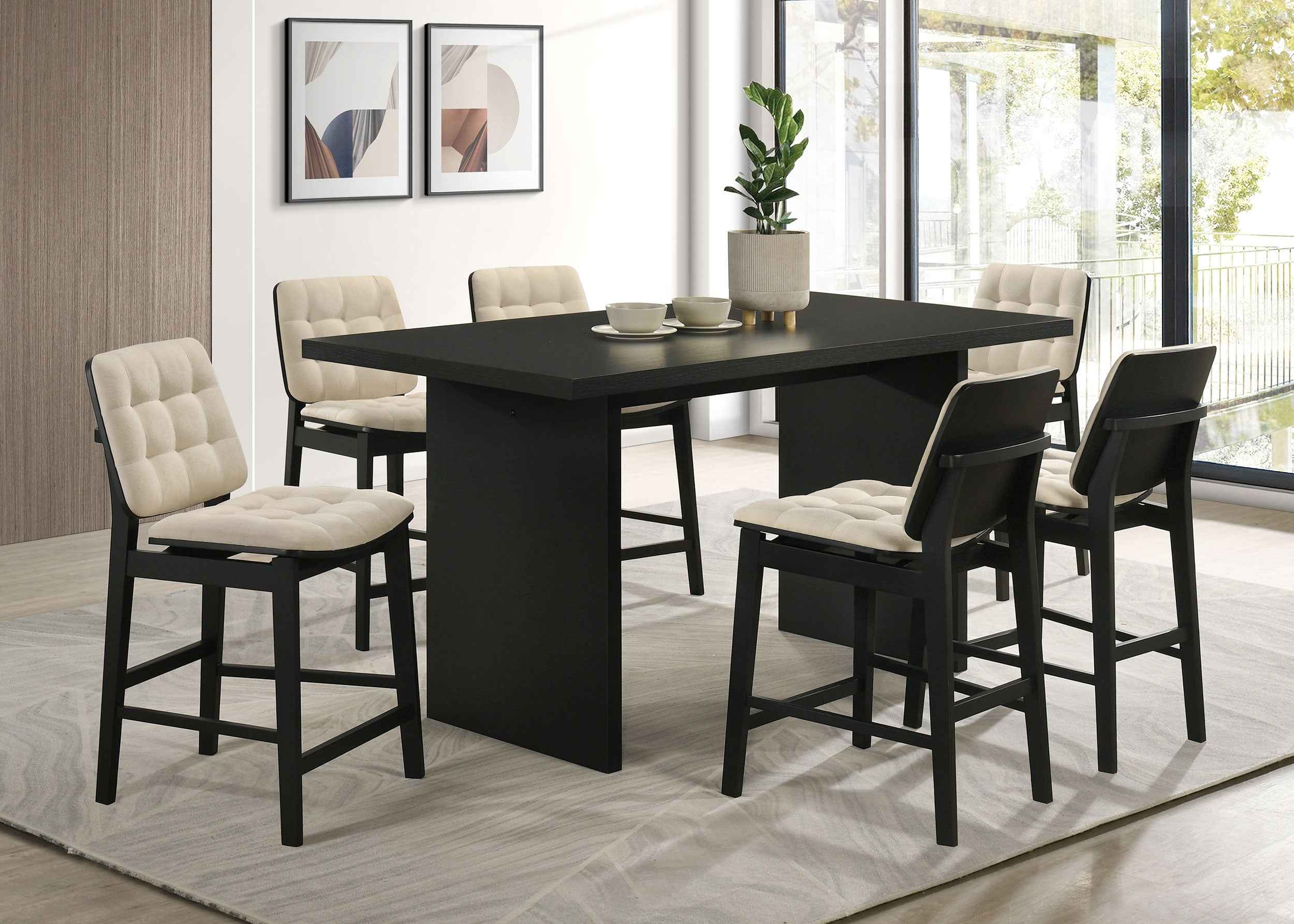 Decker Cream/Black 7-piece 70-inch Rectangular Counter Height Dining Set