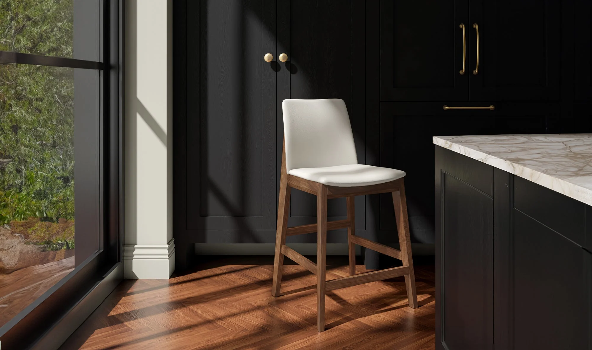 Deco Walnut Counter Stool White PVC - Image 3
