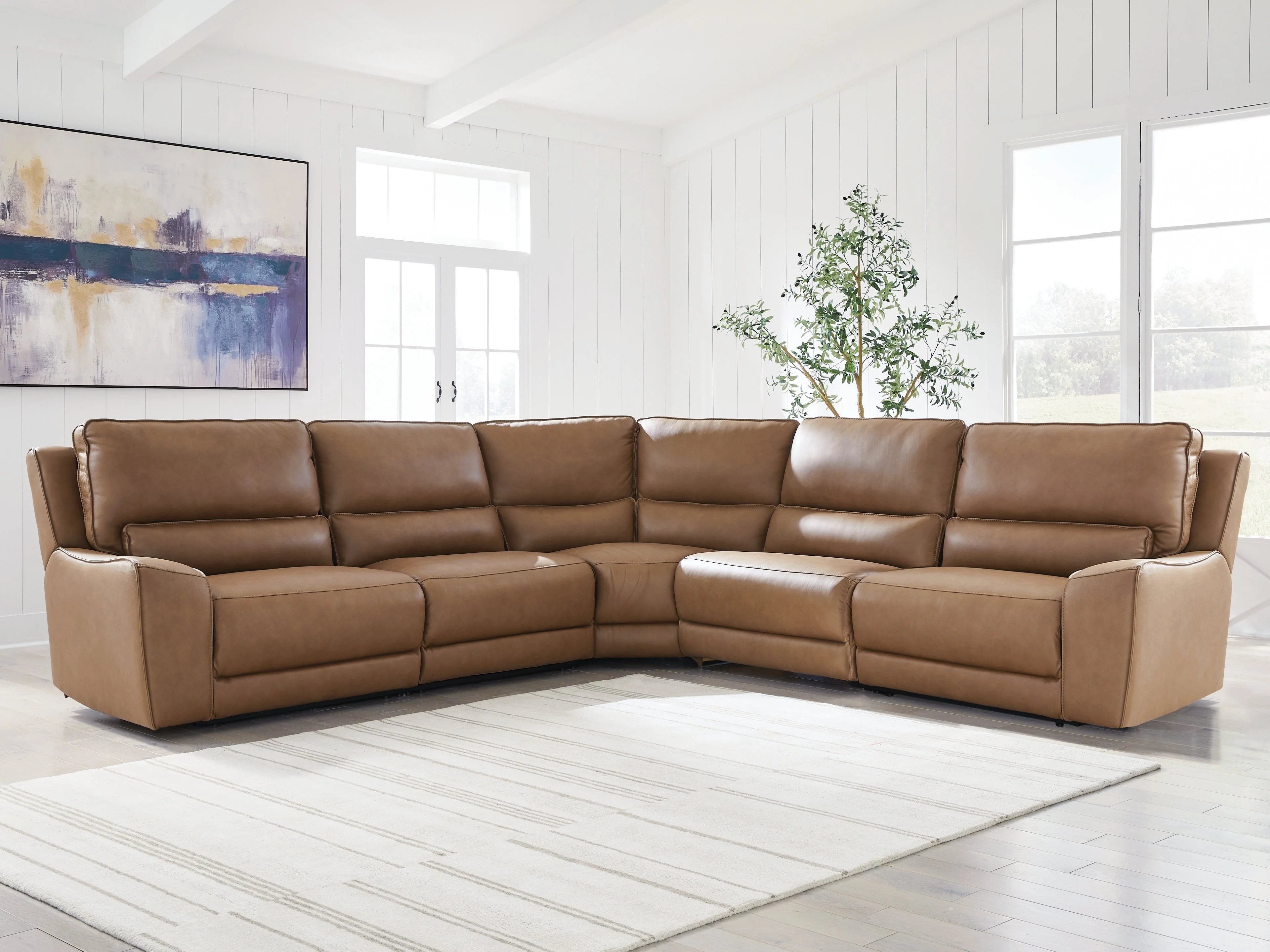 Deepwakes Caramel 5-Piece Power Reclining Sectional