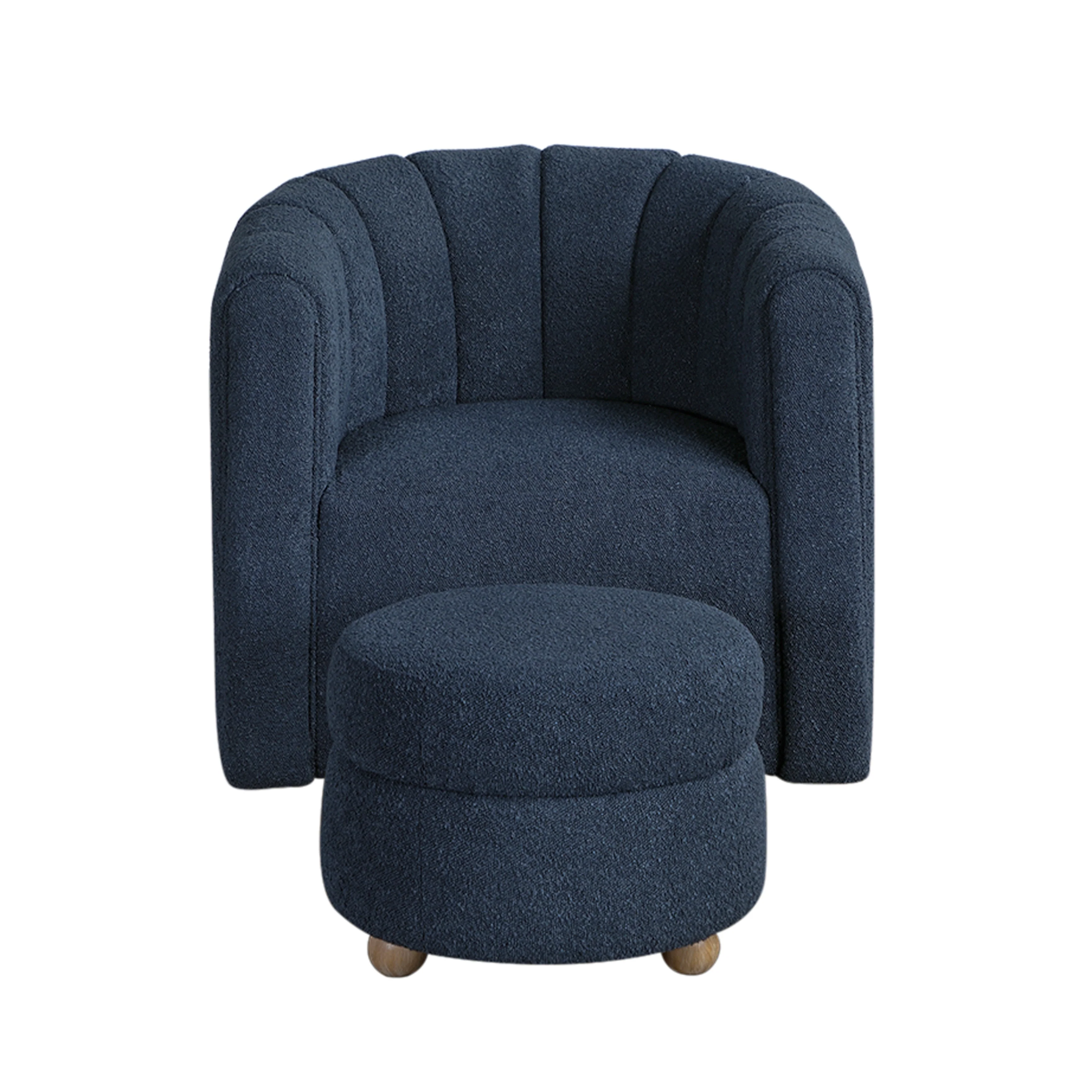 Delaney Blue Boucle Swivel Chair with Ottoman - Image 2