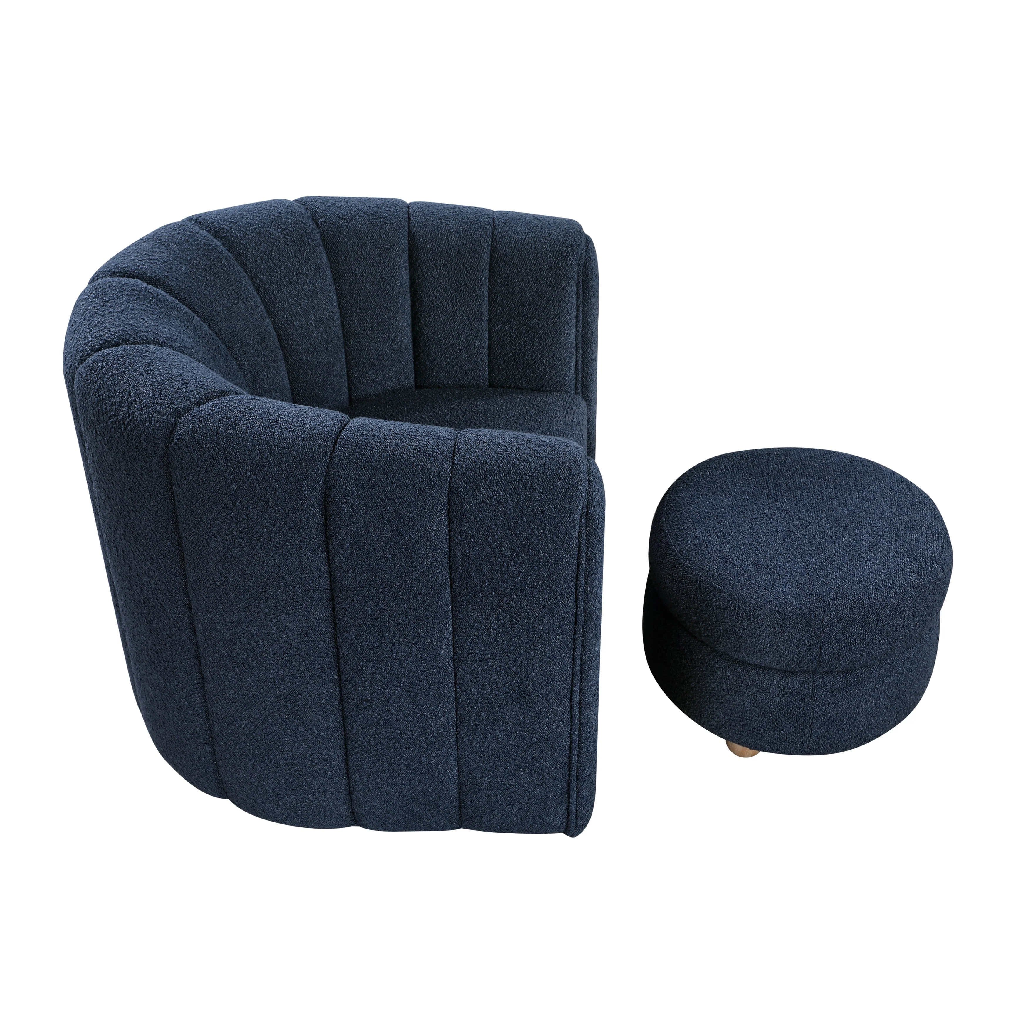 Delaney Blue Boucle Swivel Chair with Ottoman - Image 3