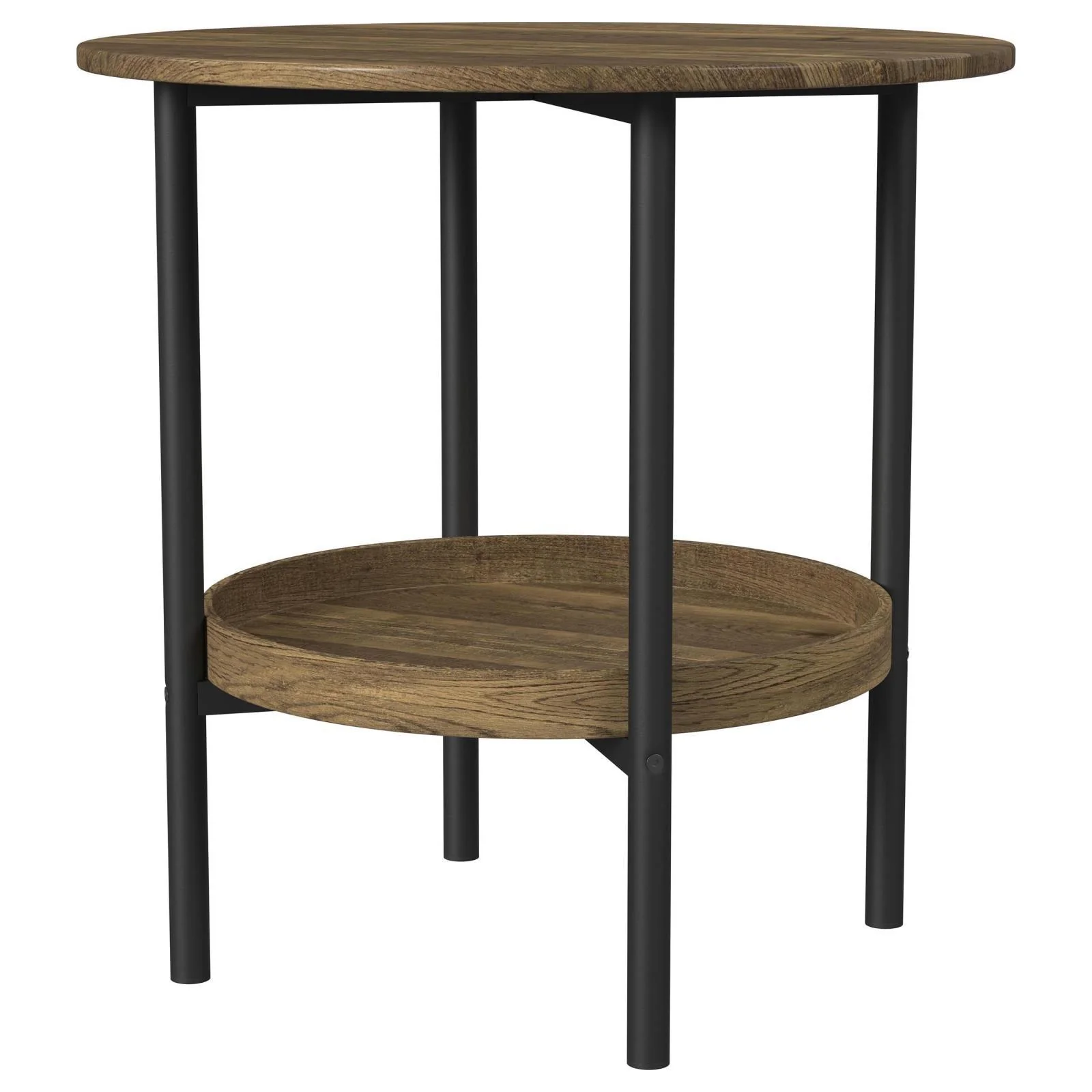 Delfin Black and Brown Round Glass Top End Table with Shelf - Image 3
