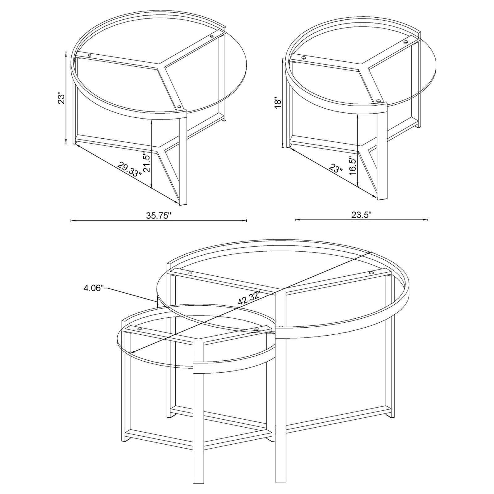 Delia 2-Piece Round Glass Top Nesting Coffee Table Clear and Chrome - Image 12