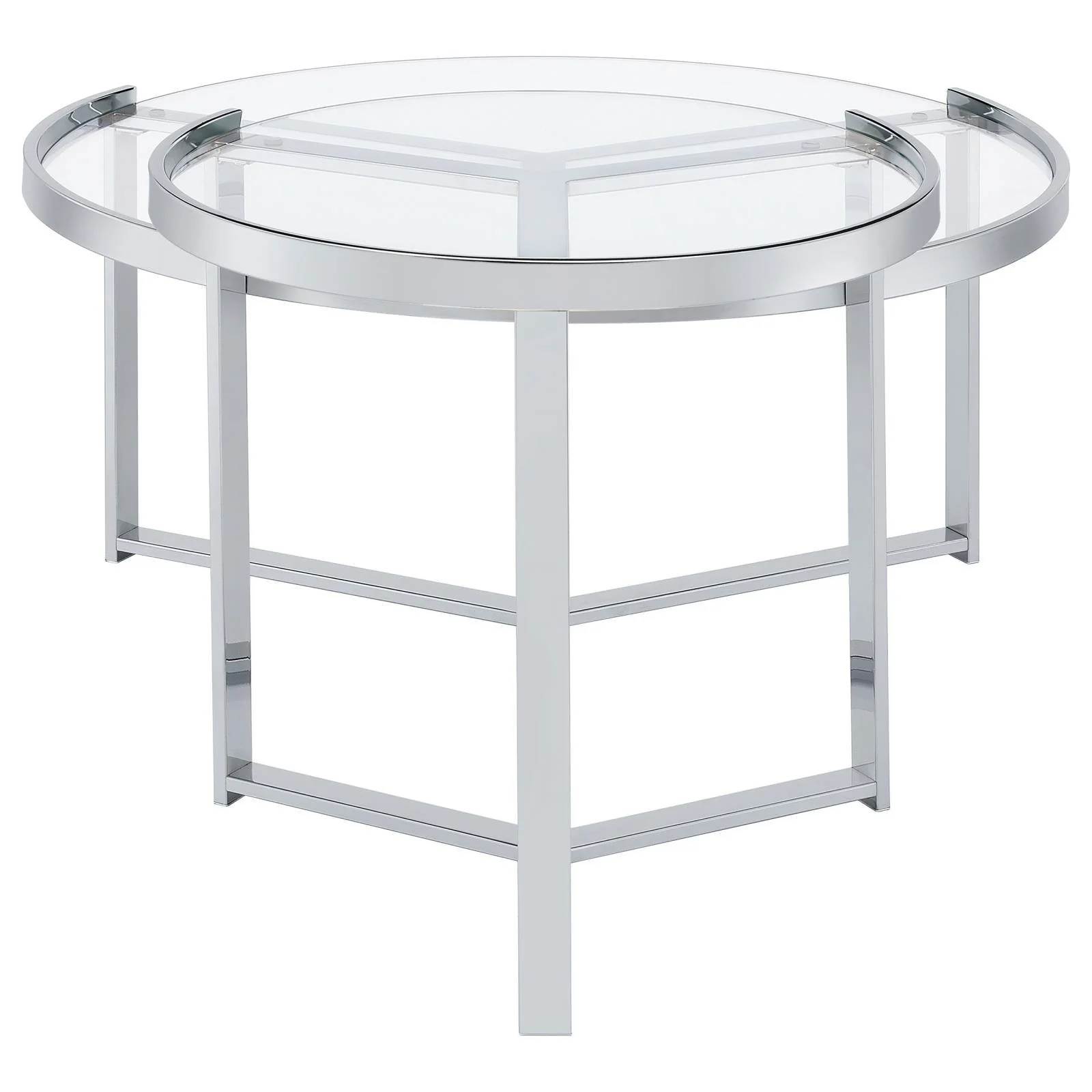 Delia 2-Piece Round Glass Top Nesting Coffee Table Clear and Chrome - Image 6
