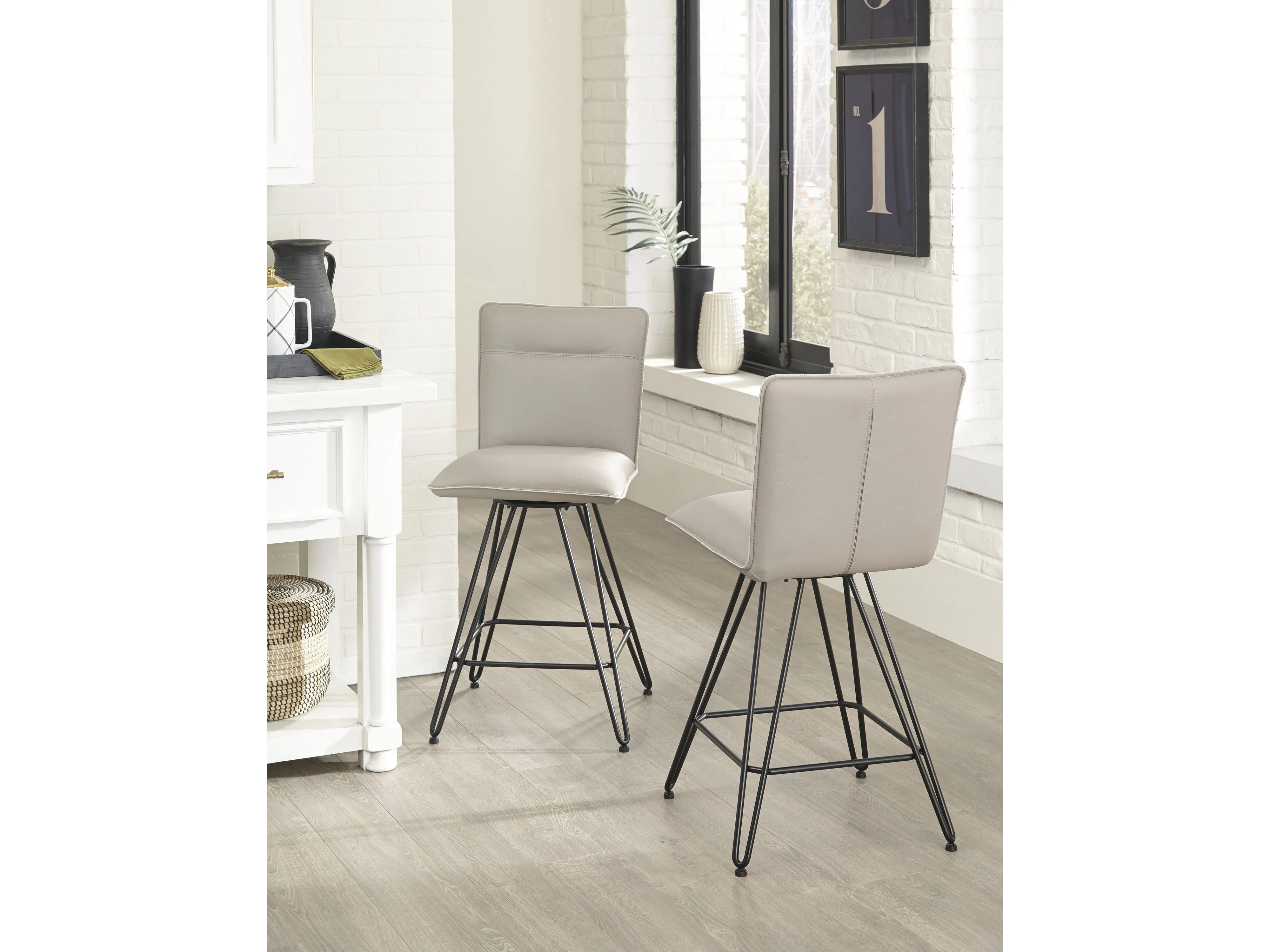 Demi Hairpin Leg Swivel Counter Stool in Taupe (Set of 2)