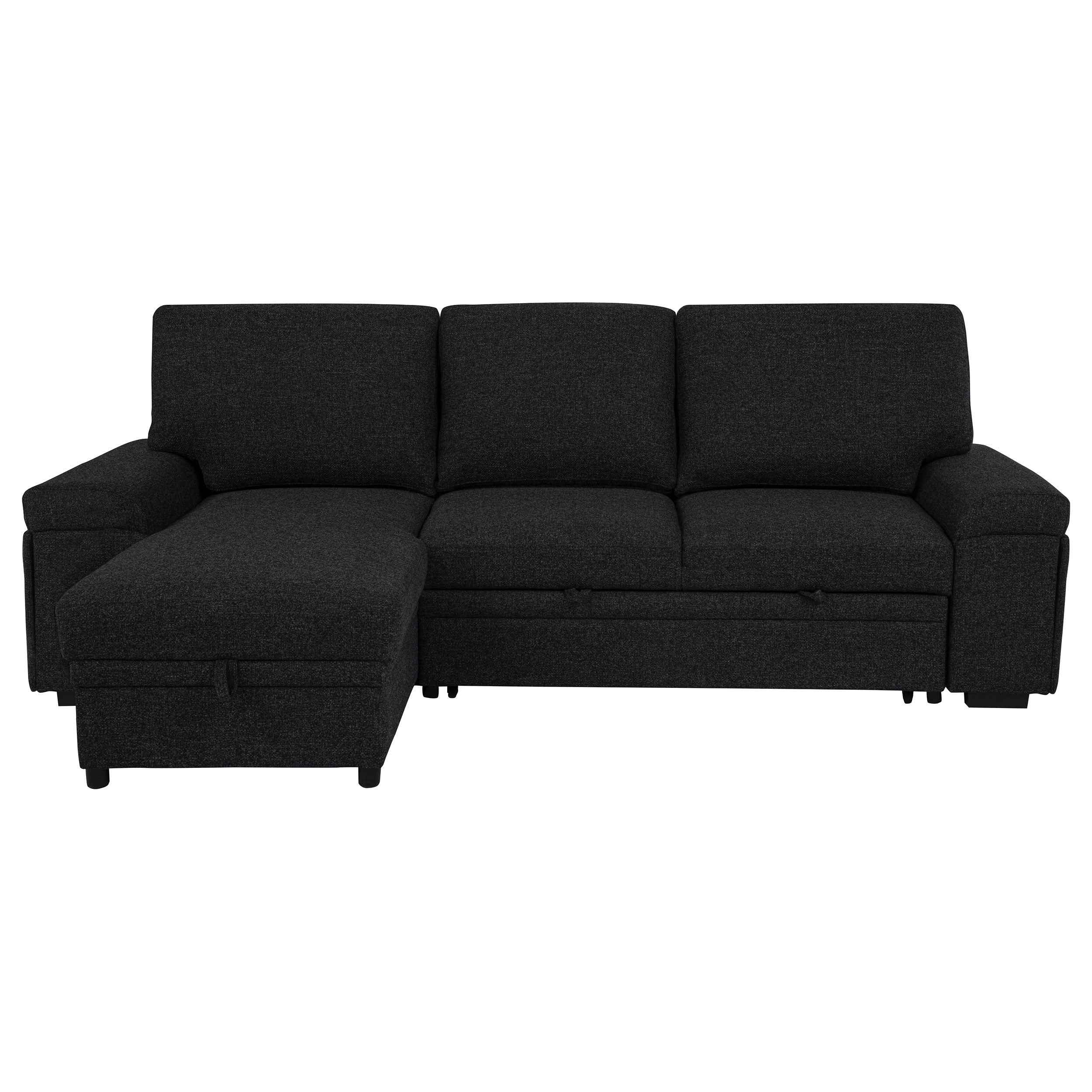 Demko Black Sleeper Sectional Sofa with Speaker and Storage Chaise - Image 8