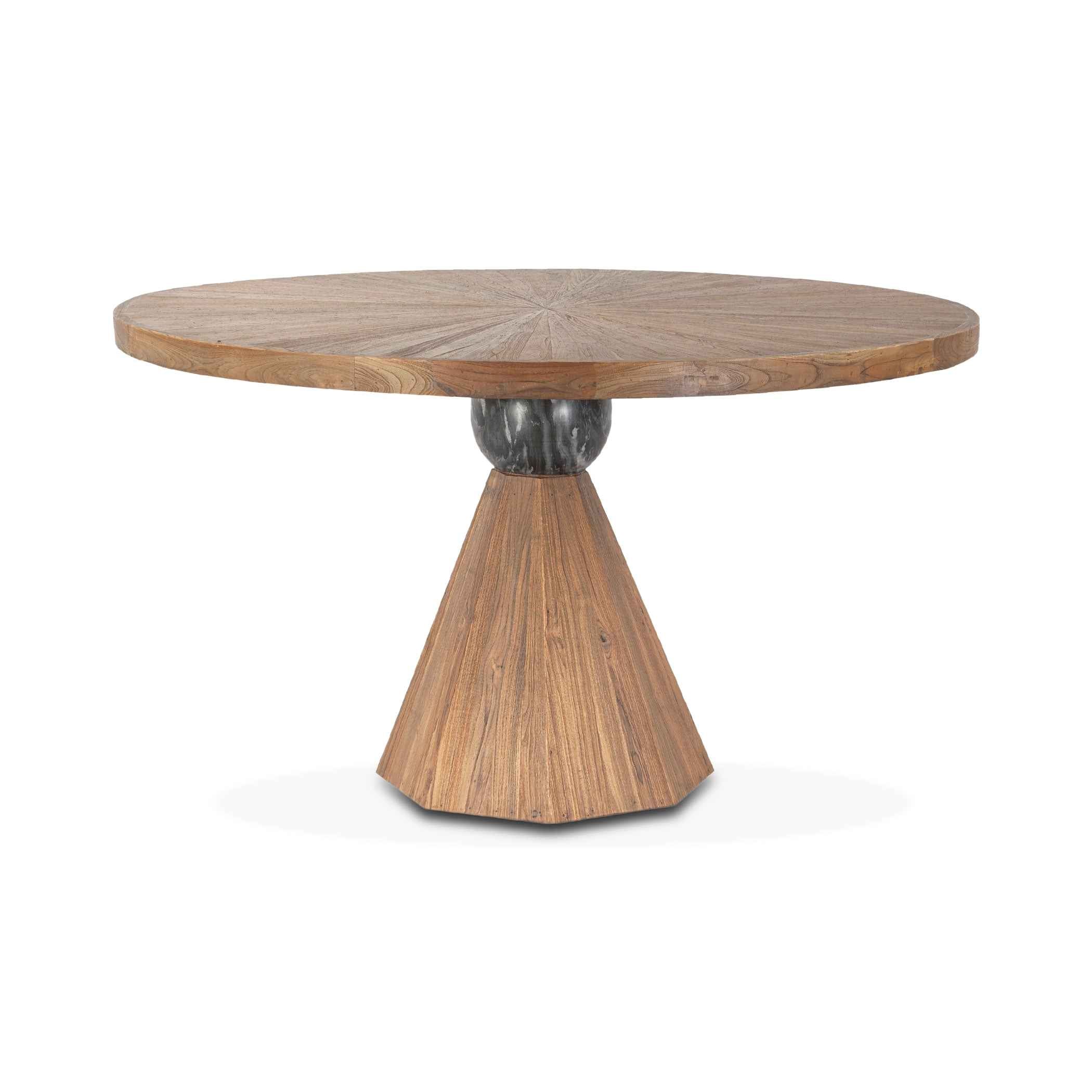 Eiffel 54" Round Dining in Antique Teakwood and Marble Round