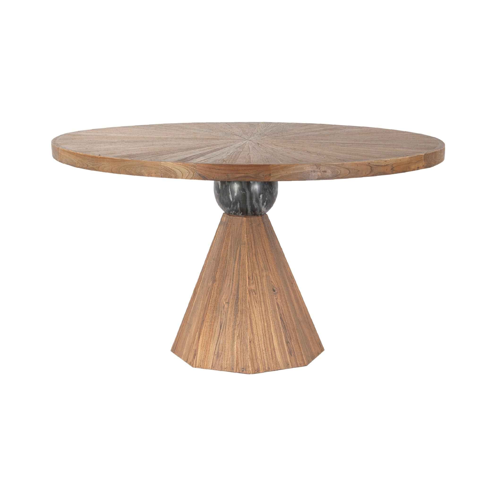 Eiffel 54" Round Dining in Antique Teakwood and Marble Round - Image 5