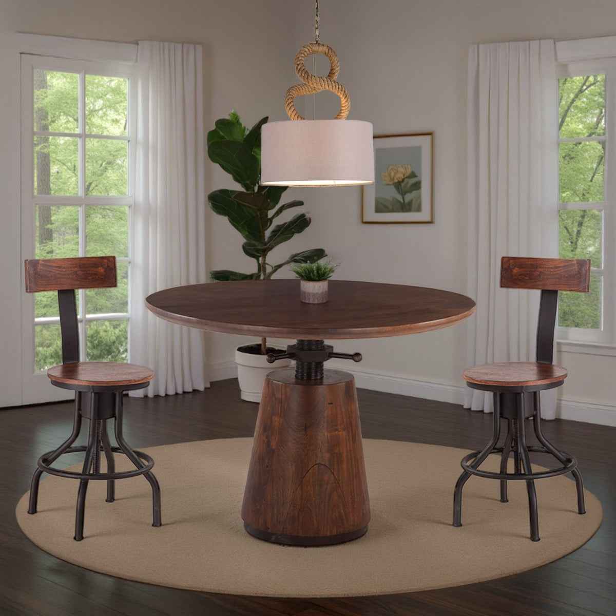 Industrial Modern 40" Round Adjustable Table in Walnut - Image 4