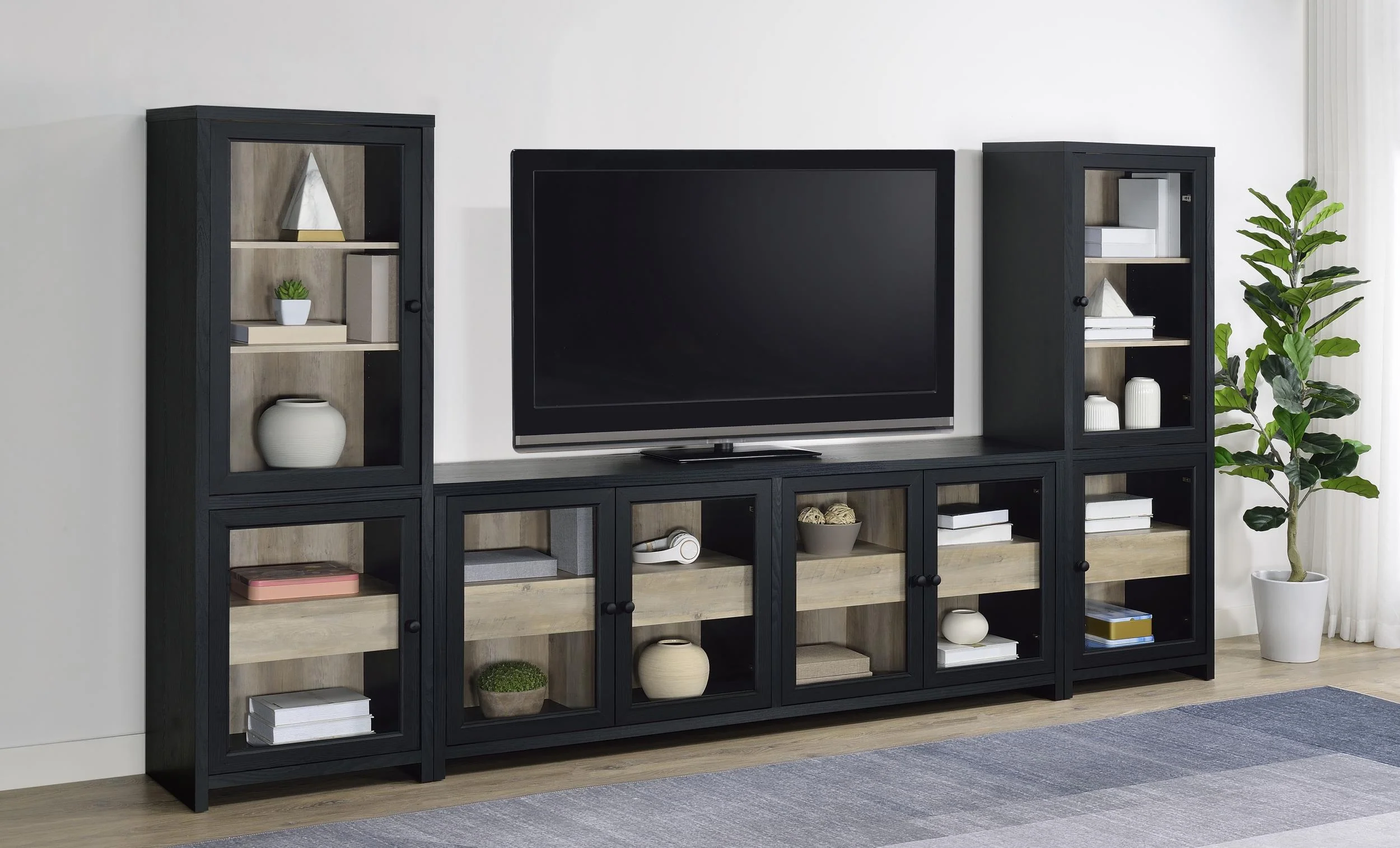 Denison Black 67-inch 2-Door Media Tower Storage Cabinet - Image 12