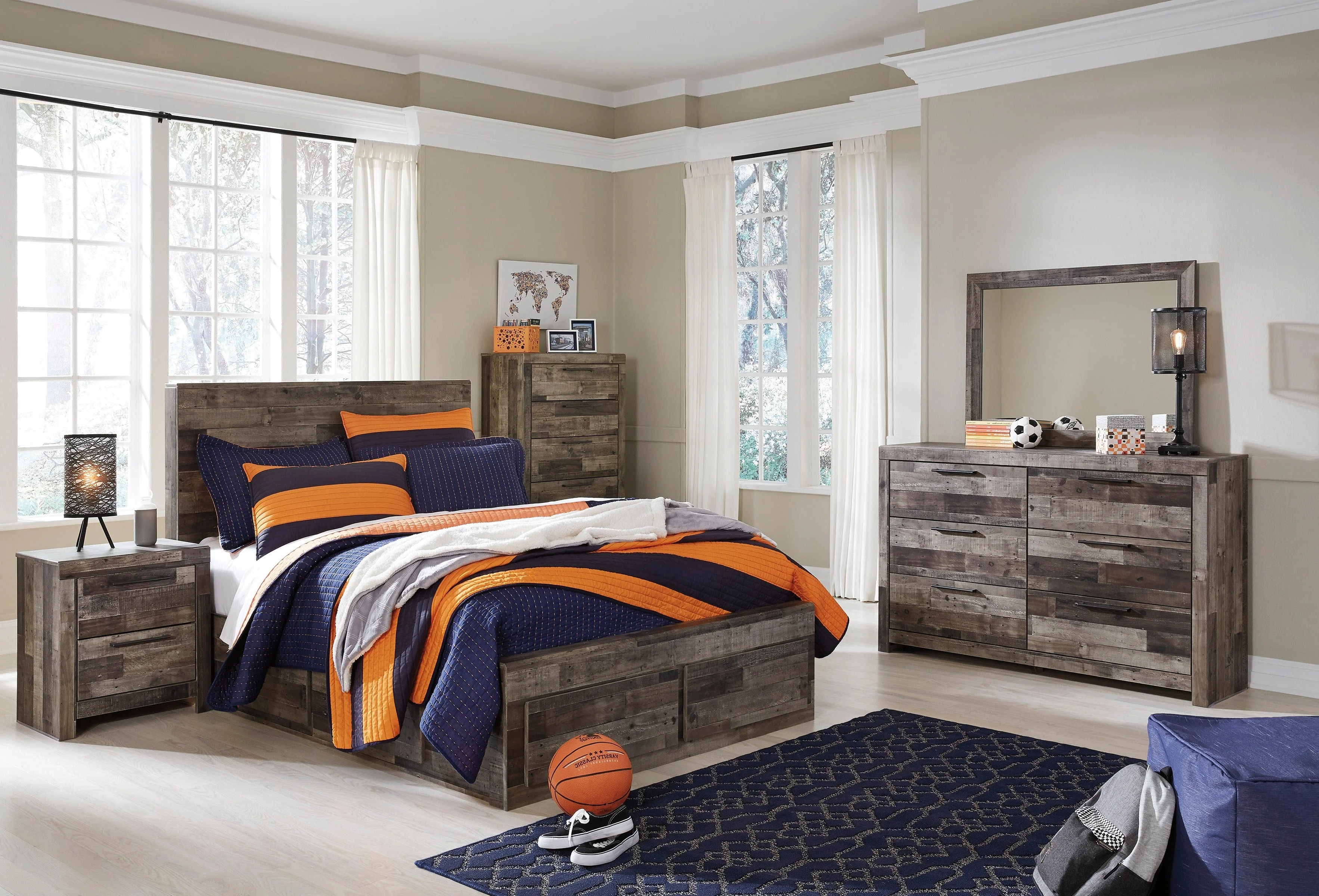 Derekson Multi Gray Storage Youth Platform Bedroom Set with 4 Drawers
