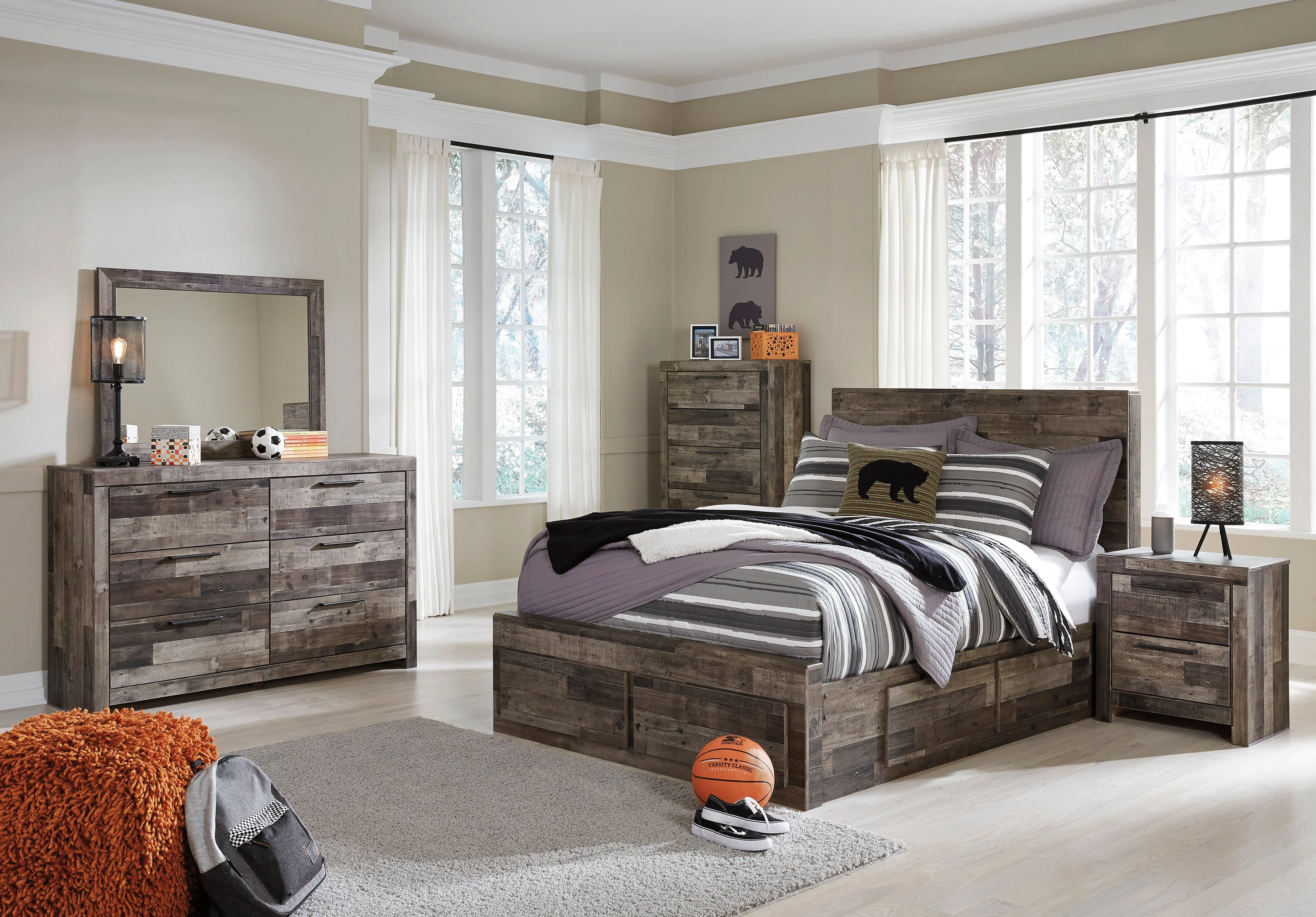 Derekson Multi Gray Storage Youth Platform Bedroom Set with 6 Drawers - Image 4