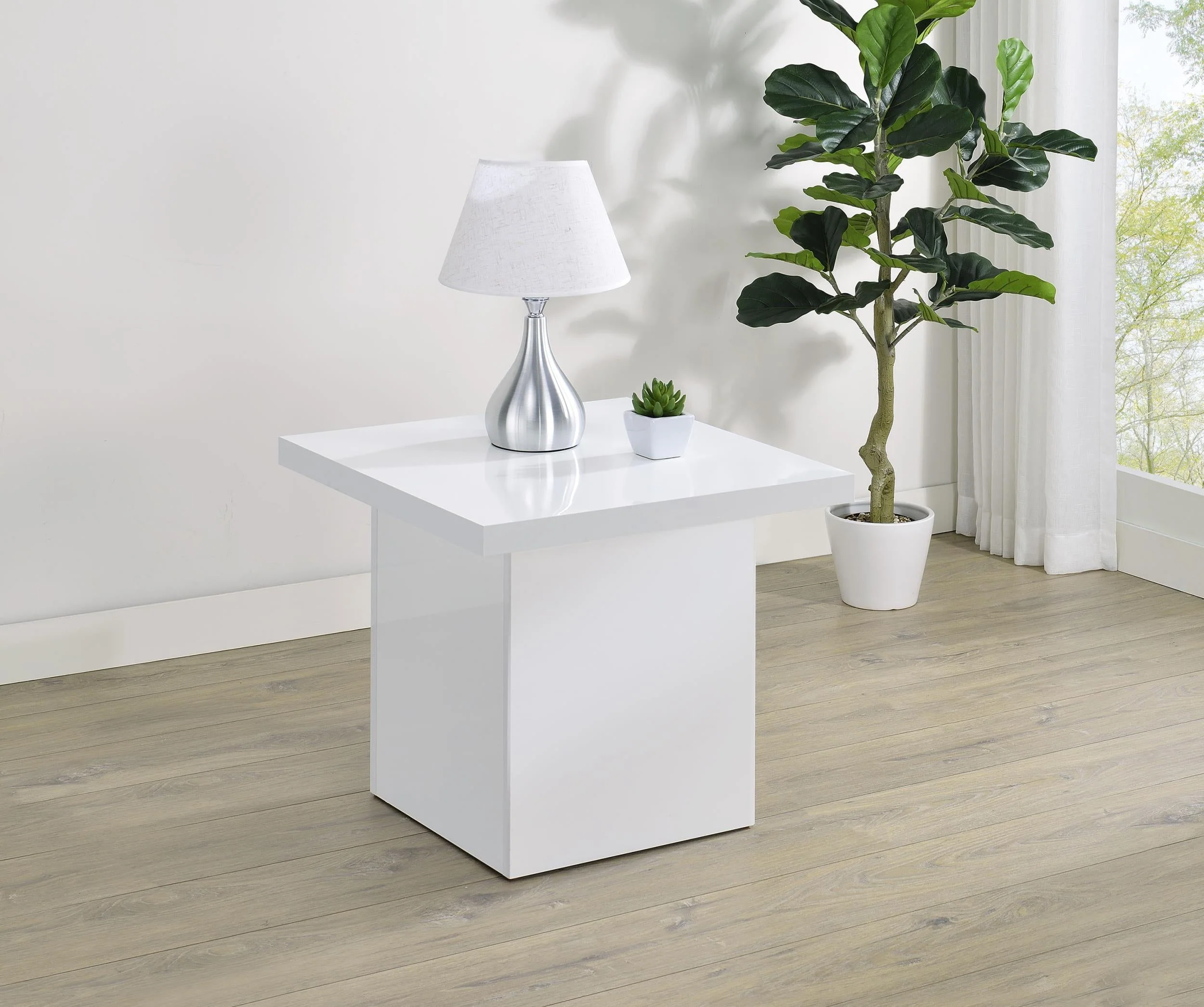 Devar White High Gloss Square Engineered Wood Side End Table