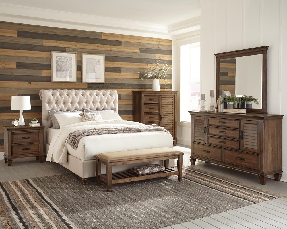 Devon Beige Button Tufted Upholstered Queen Bed - Image 4