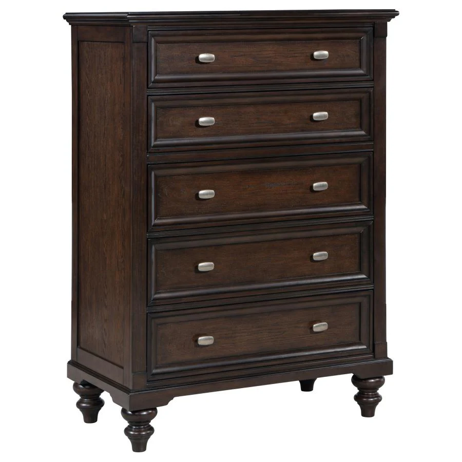 Devon Wine Red and Dark Oak 5-Piece Eastern King Bedroom Set - Image 11