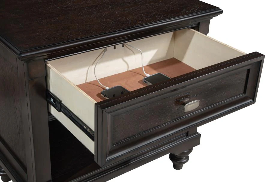 Devon Wine Red and Dark Oak 5-Piece Eastern King Bedroom Set - Image 13