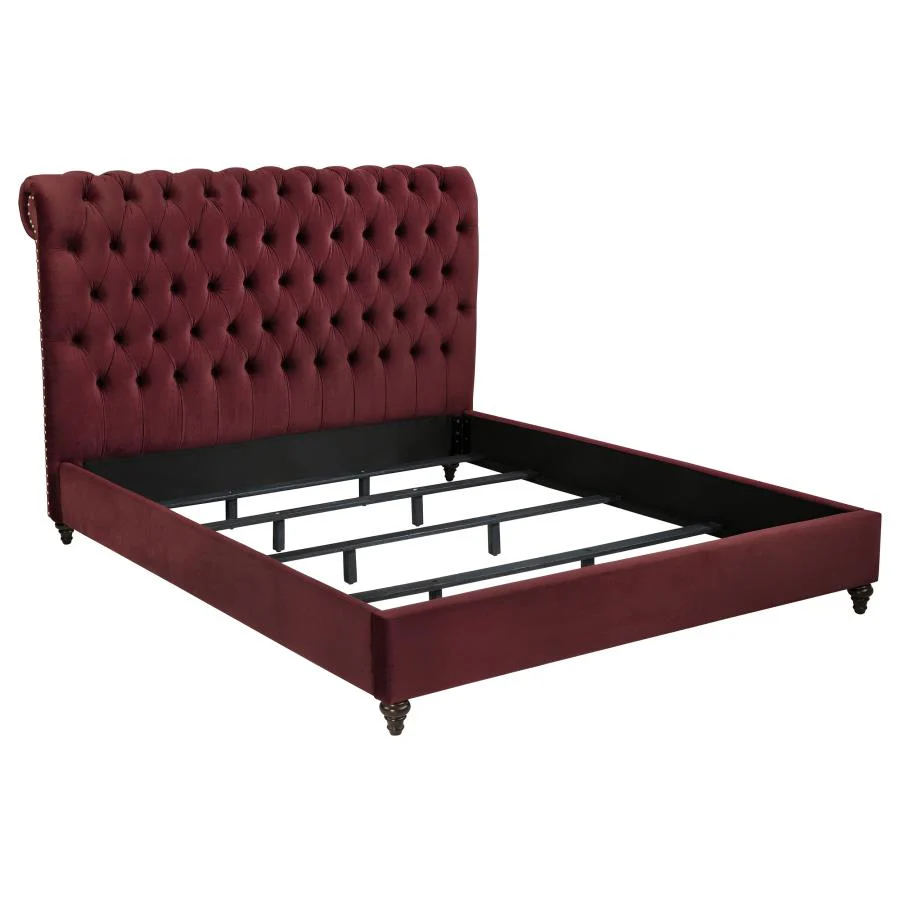 Devon Wine Red and Dark Oak 5-Piece Eastern King Bedroom Set - Image 3