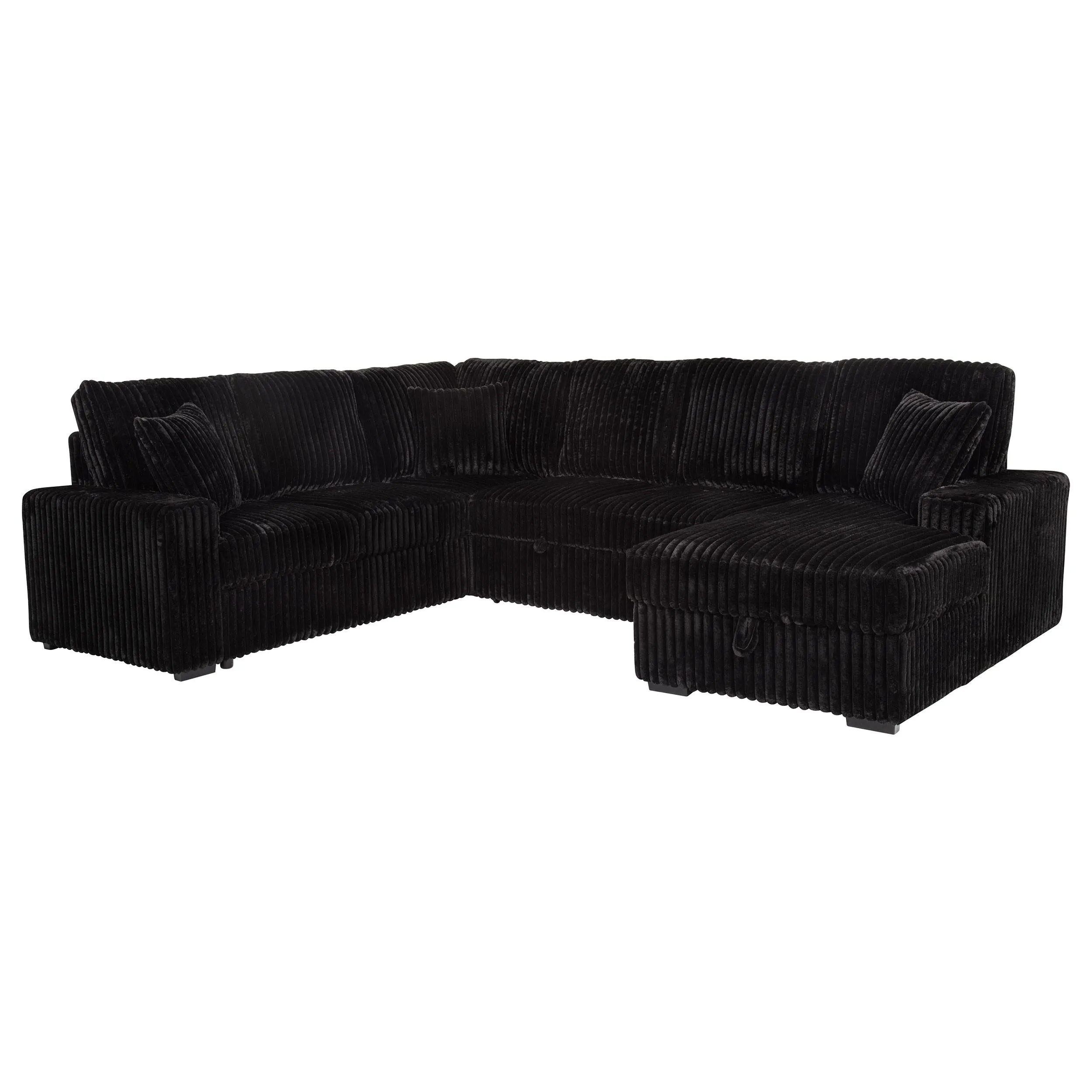 Devonshire Black Sleeper Sectional Sofa Storage Chaise