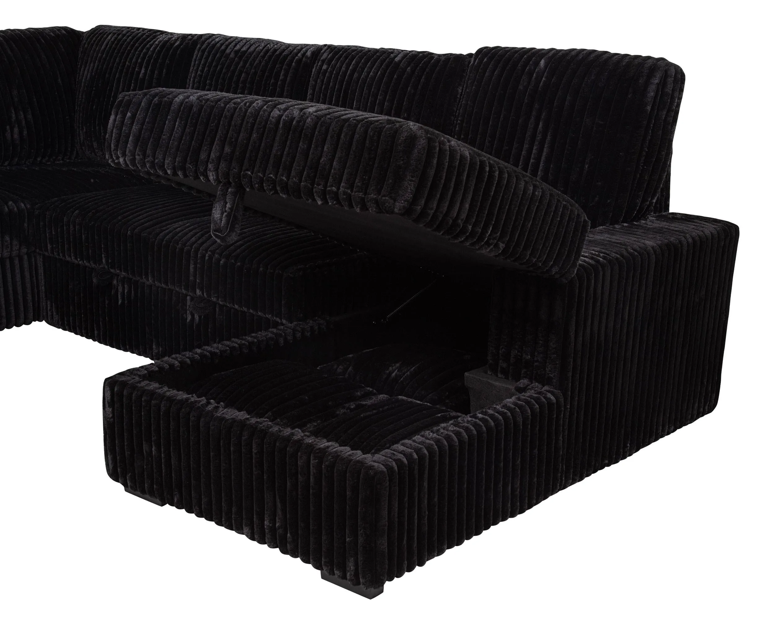 Devonshire Black Sleeper Sectional Sofa Storage Chaise - Image 16