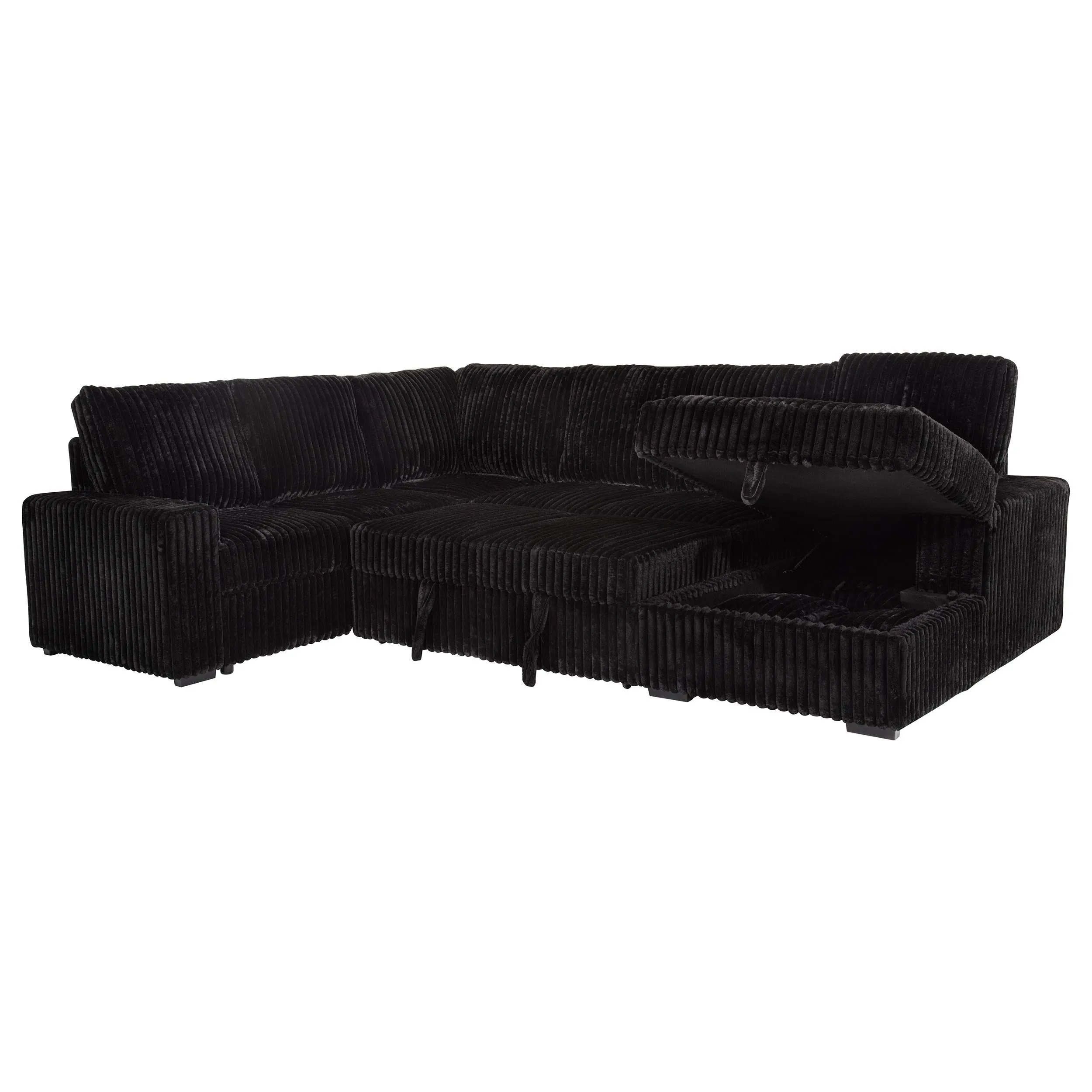 Devonshire Black Sleeper Sectional Sofa Storage Chaise - Image 8