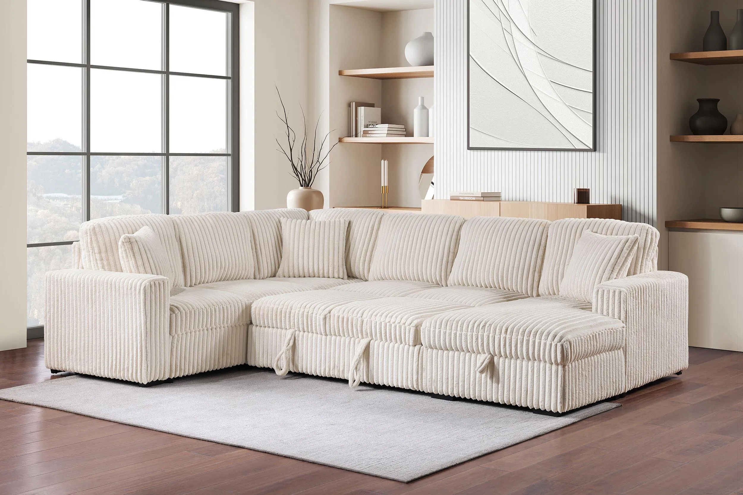 Devonshire Camel Sleeper Sectional Sofa Storage Chaise - Image 2