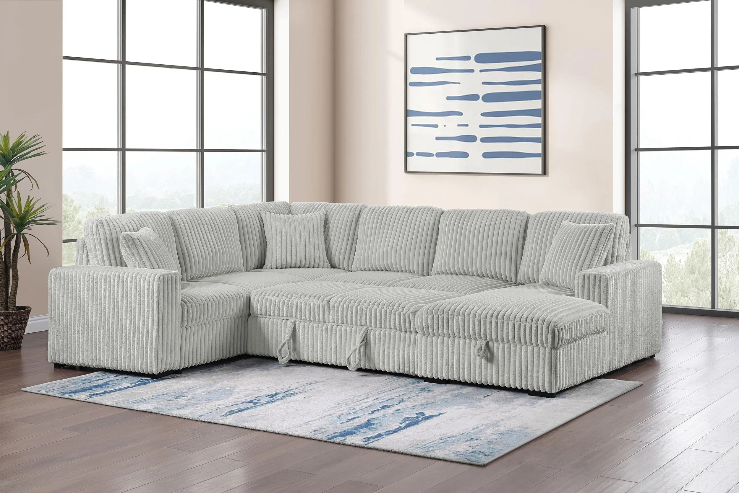 Devonshire Gray Sleeper Sectional Sofa Storage Chaise - Image 2
